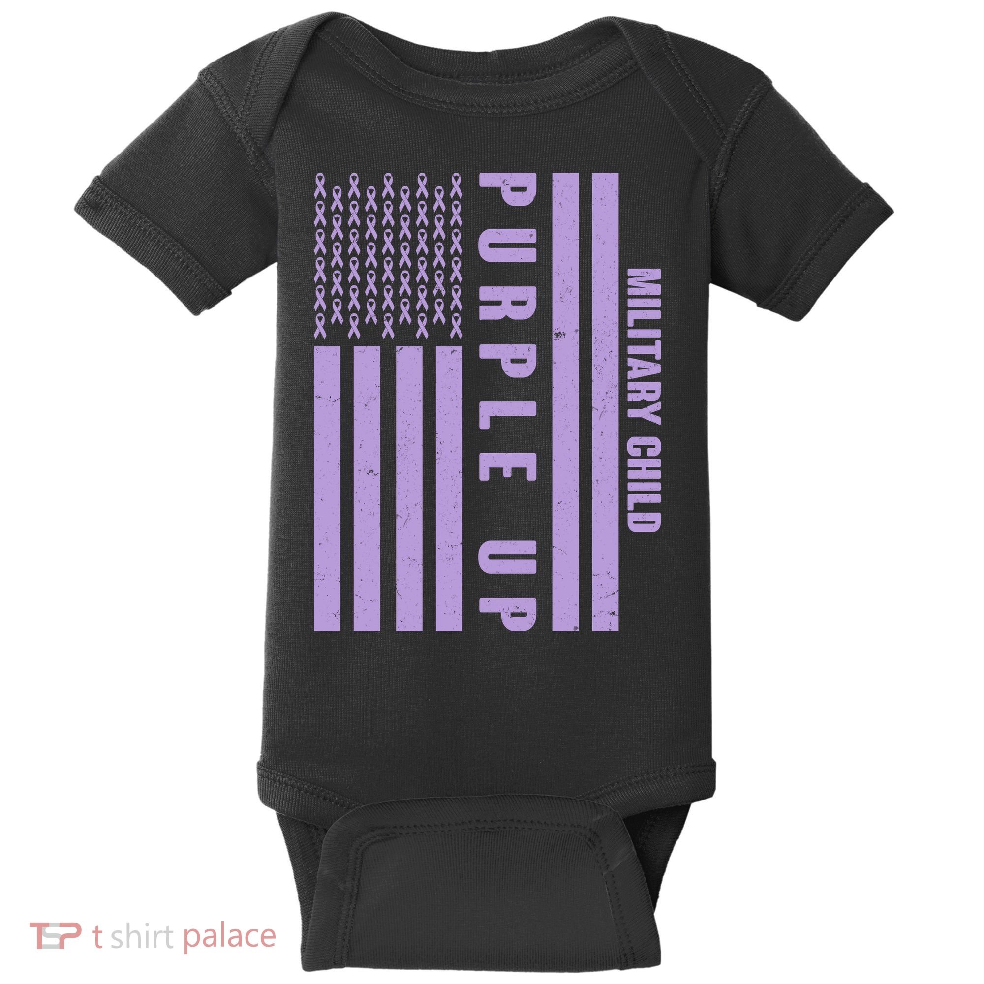 Military Child Purple UP US American Flag Baby Bodysuit