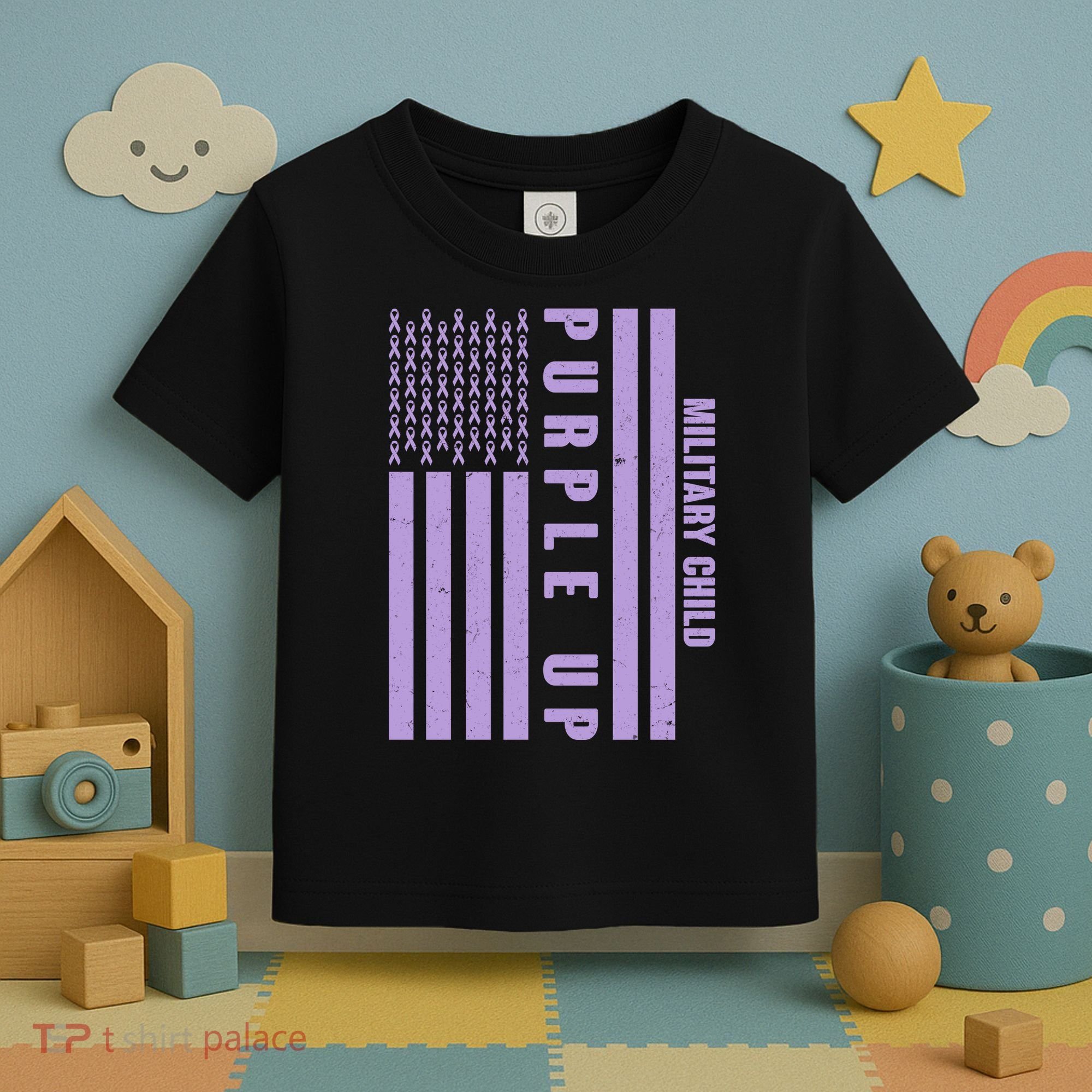 Military Child Purple UP US American Flag Toddler T-Shirt