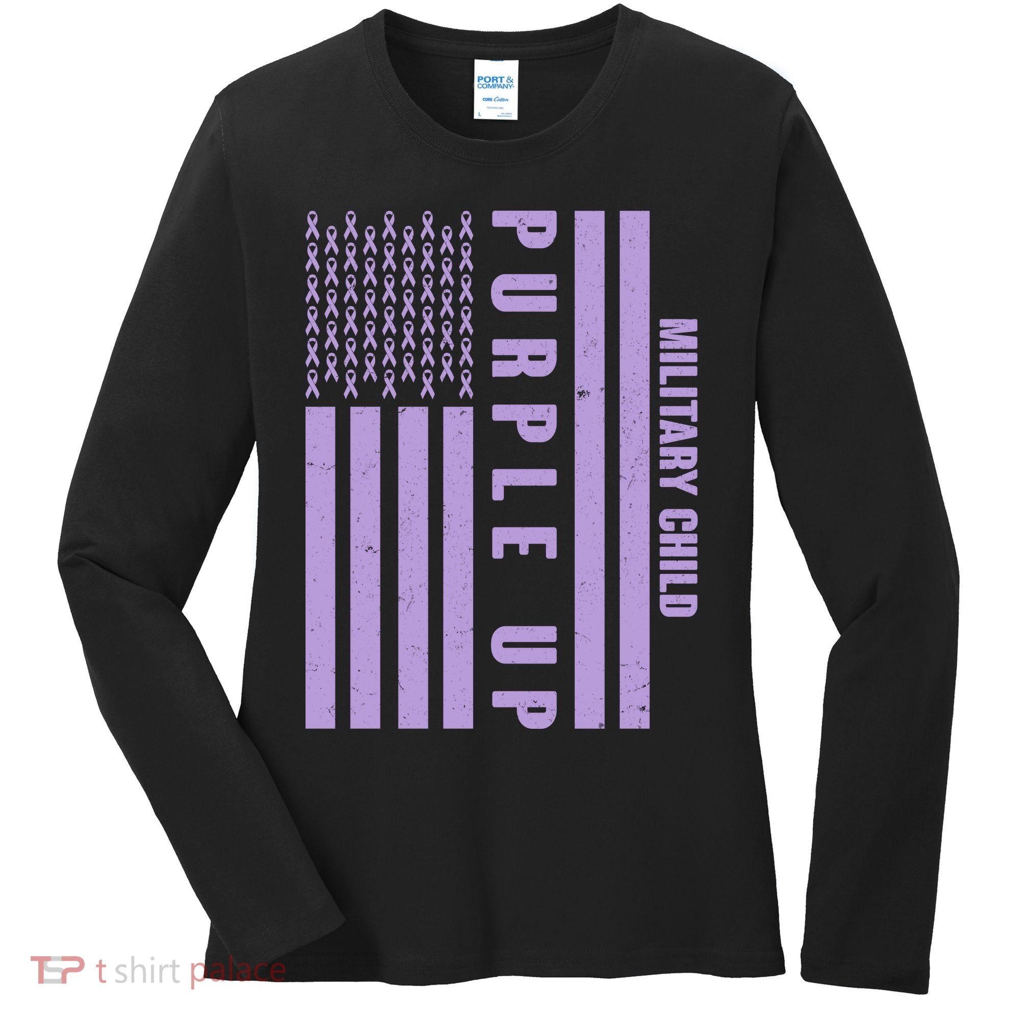 Military Child Purple UP US American Flag Women's Long Sleeve Shirt
