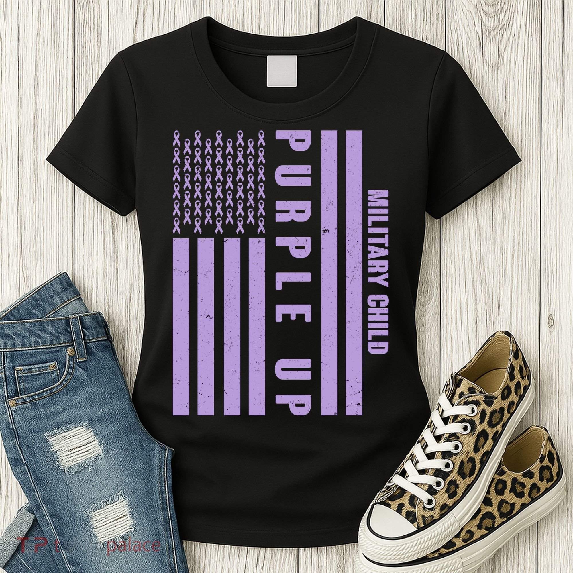 Military Child Purple UP US American Flag Women's T-Shirt