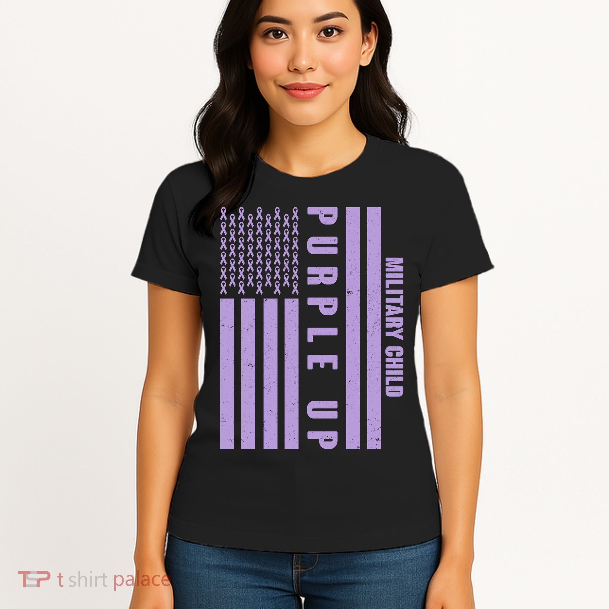 Military Child Purple UP US American Flag Women's T-Shirt