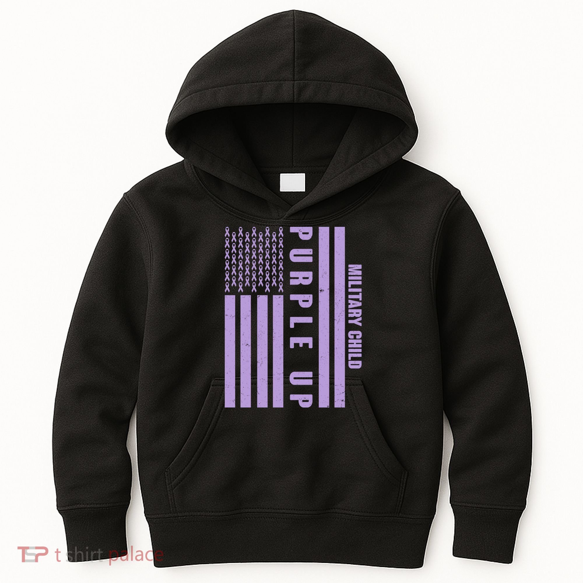Military Child Purple UP US American Flag Kids Hoodie