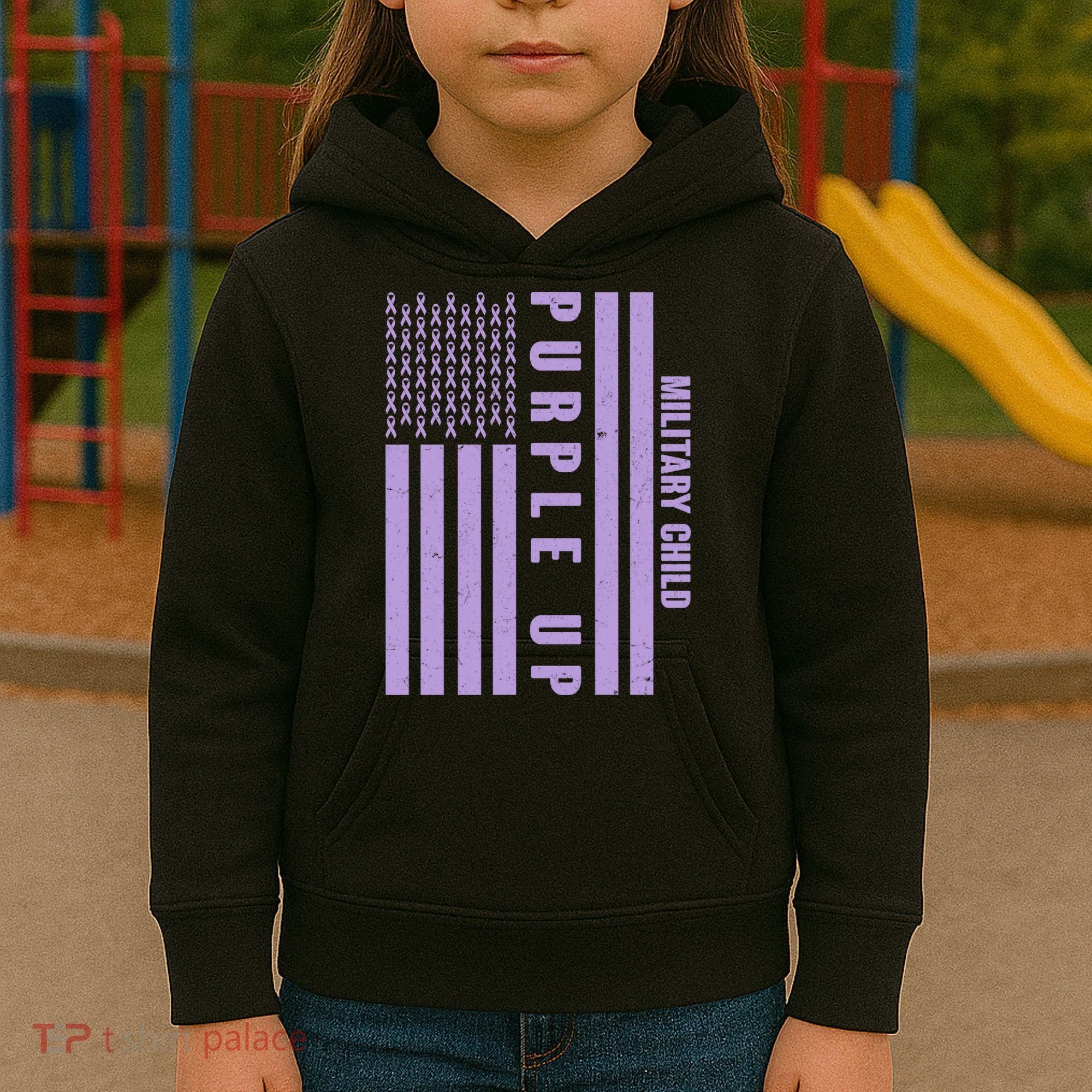 Military Child Purple UP US American Flag Kids Hoodie
