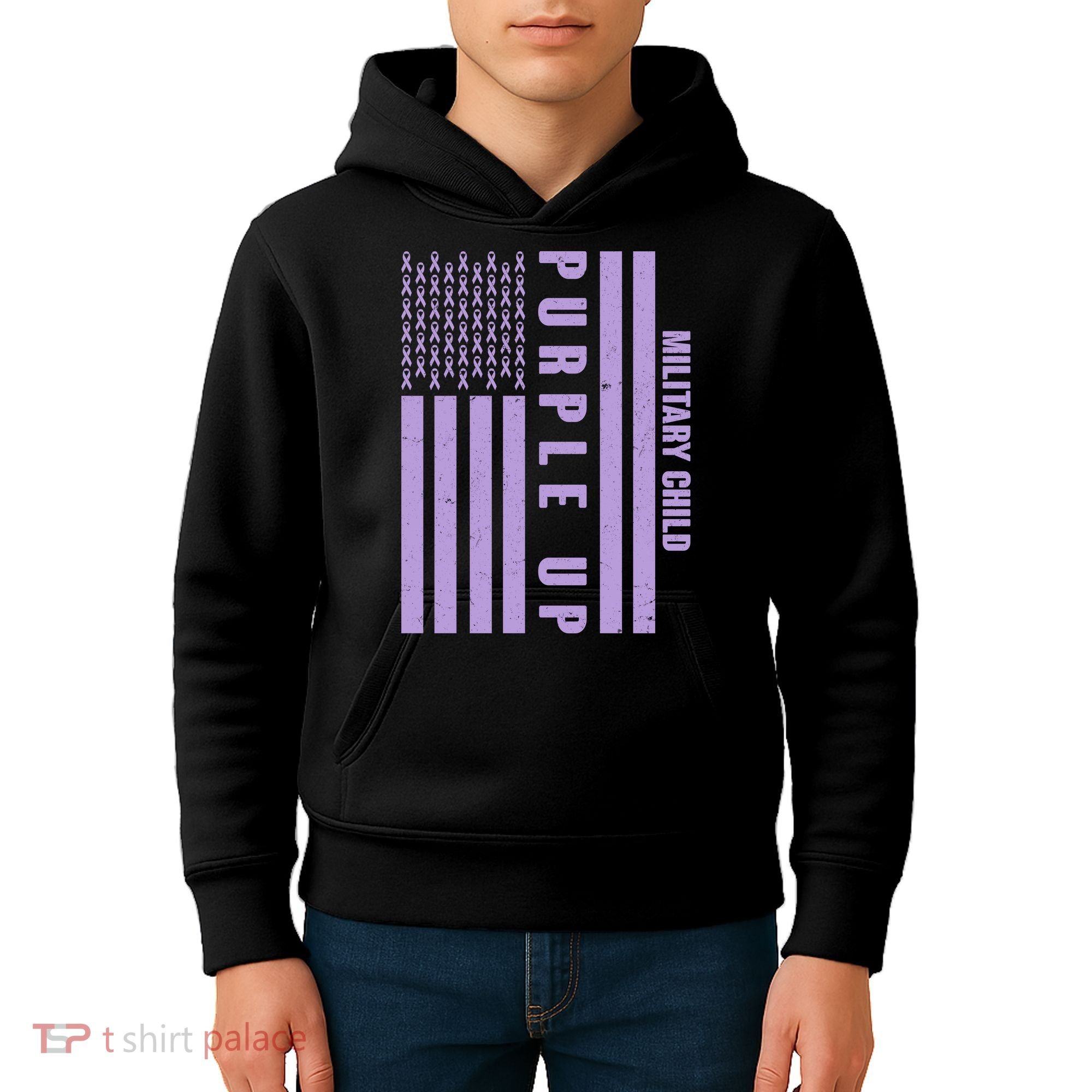 Military Child Purple UP US American Flag Kids Hoodie