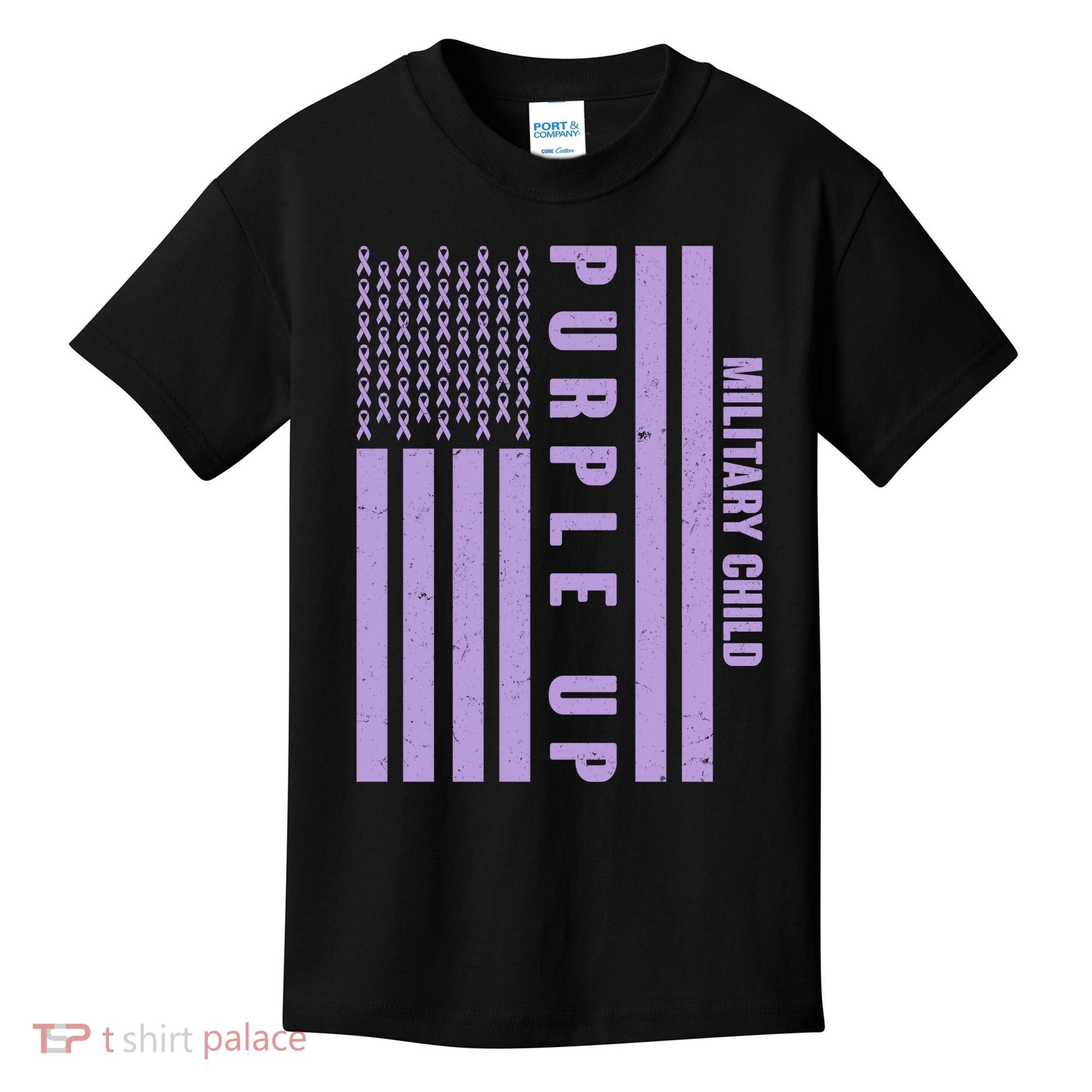 Military Child Purple UP US American Flag Kids T-Shirt