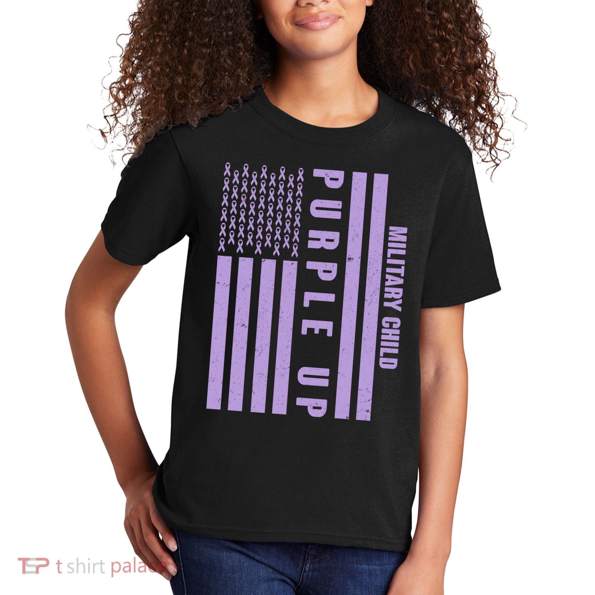 Military Child Purple UP US American Flag Kids T-Shirt
