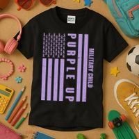 Military Child Purple UP US American Flag Kids T-Shirt thumb 3