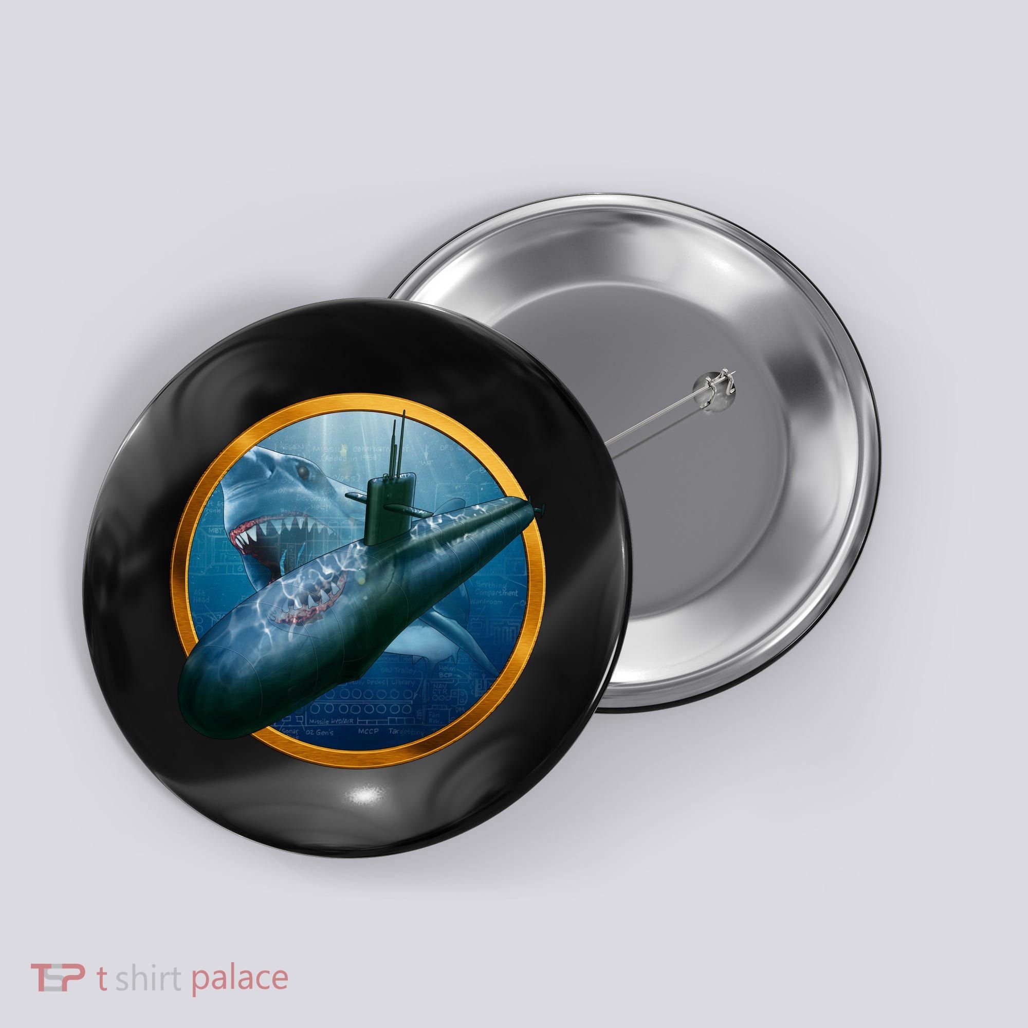 Military Submarine Shark Button