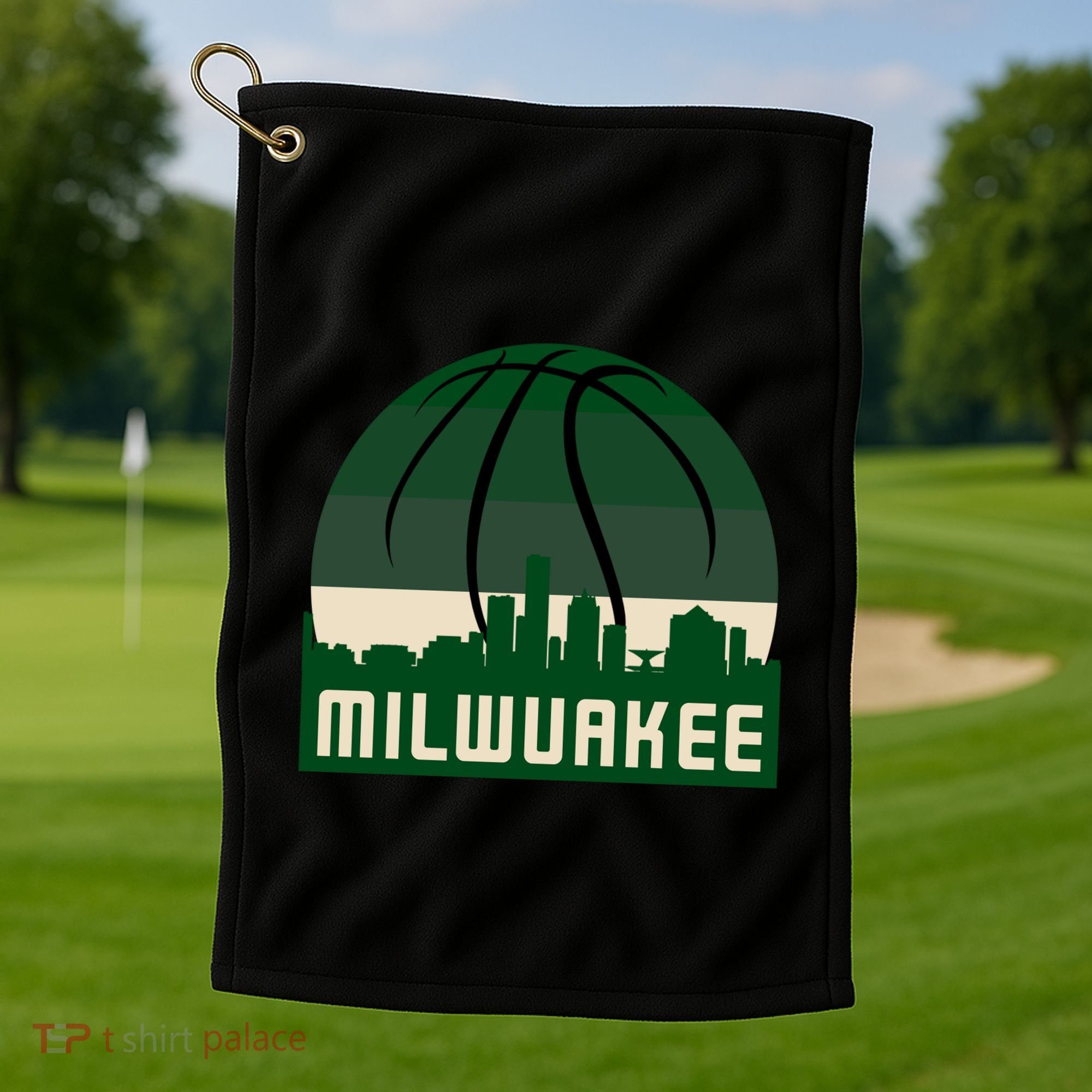 Milwaukee Basketball City Skyline Golf Towel