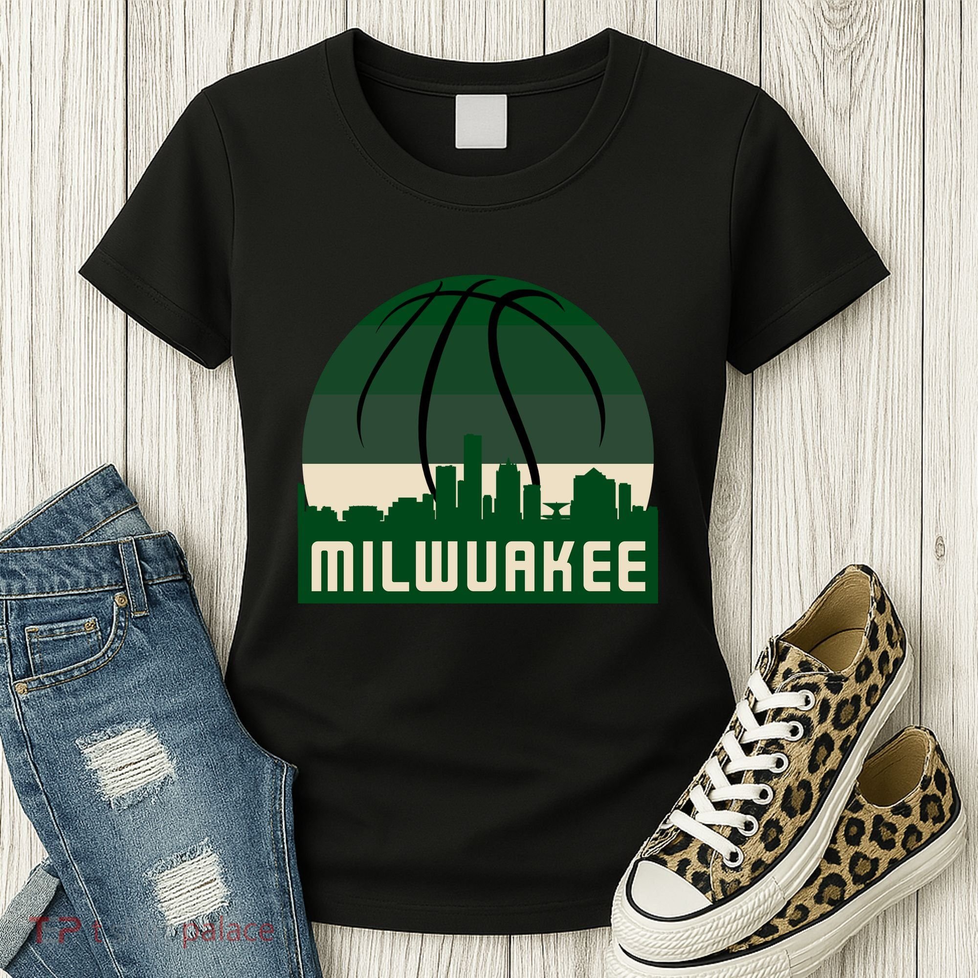 Milwaukee Basketball City Skyline Women's T-Shirt