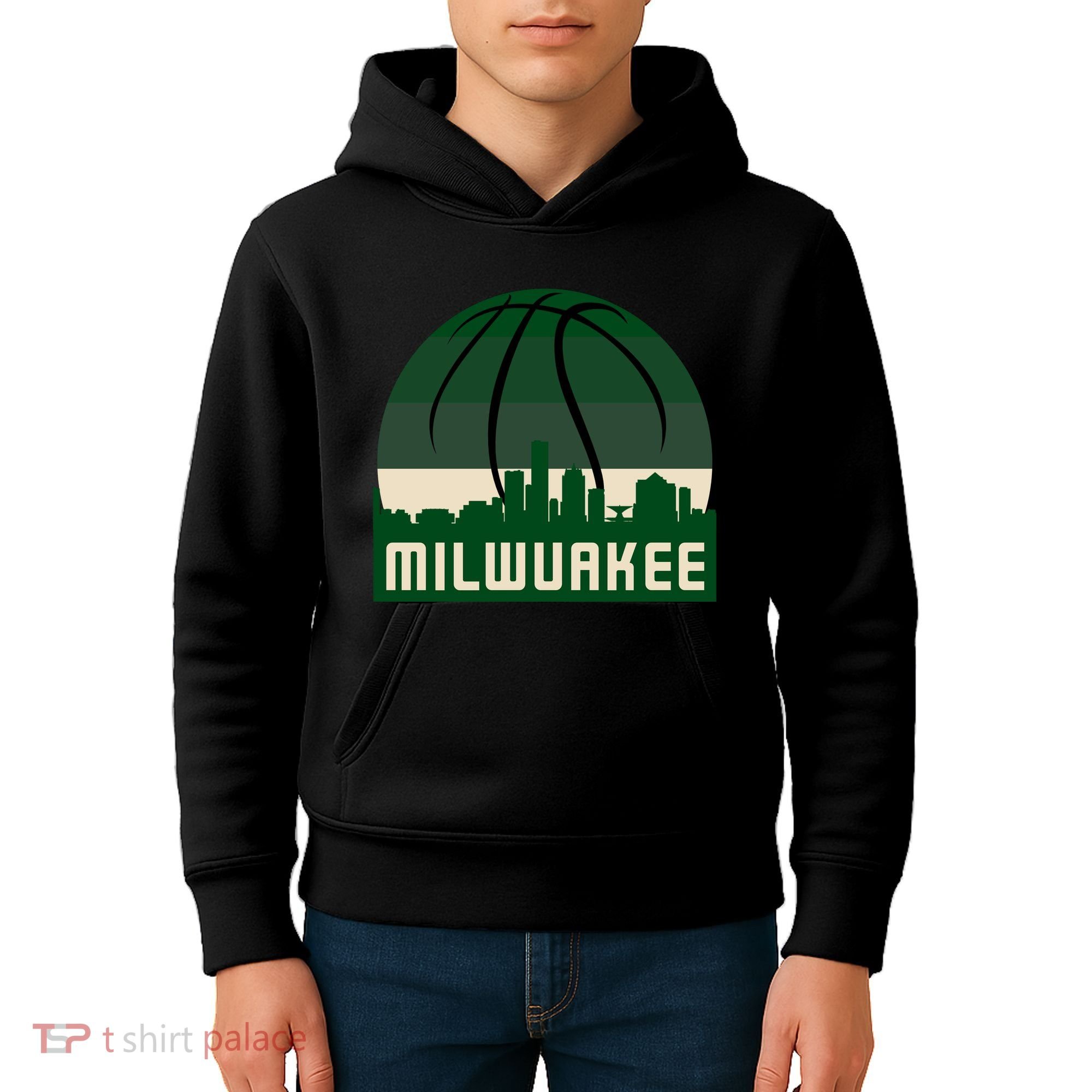 Milwaukee Basketball City Skyline Kids Hoodie