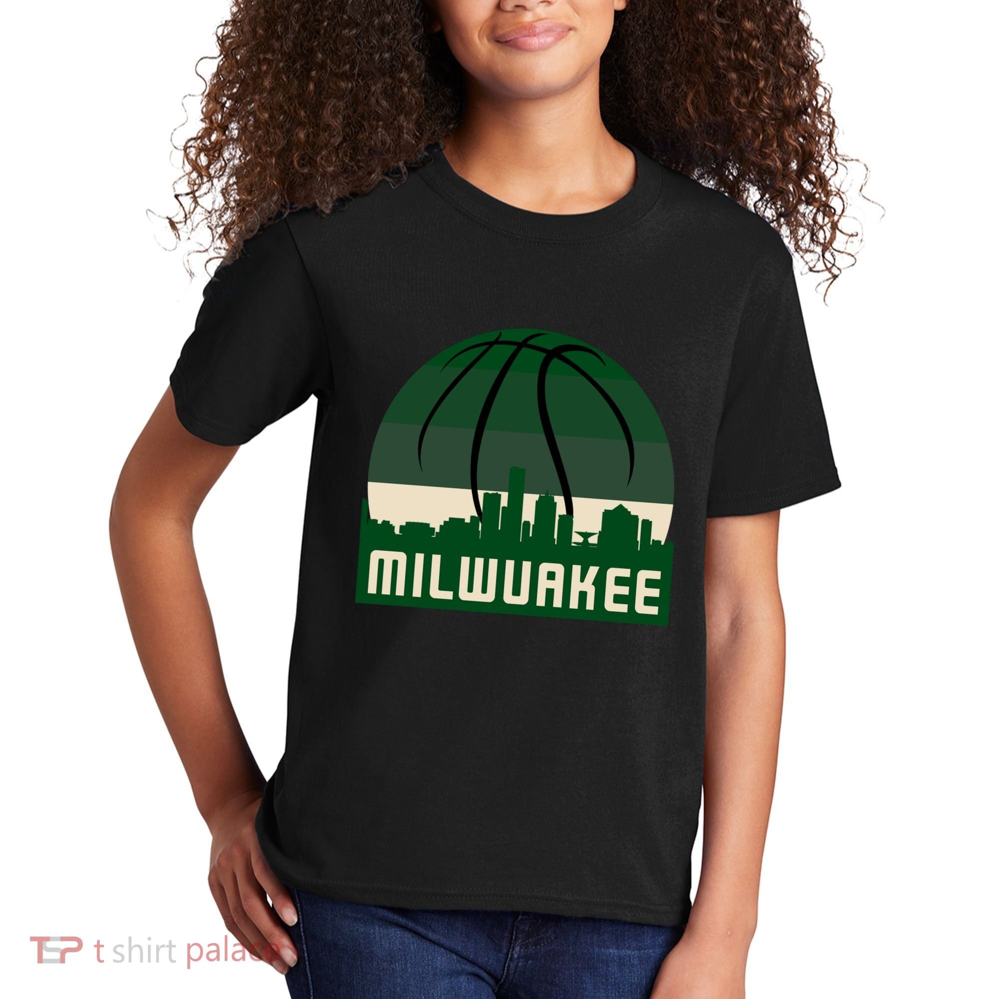 Milwaukee Basketball City Skyline Kids T-Shirt