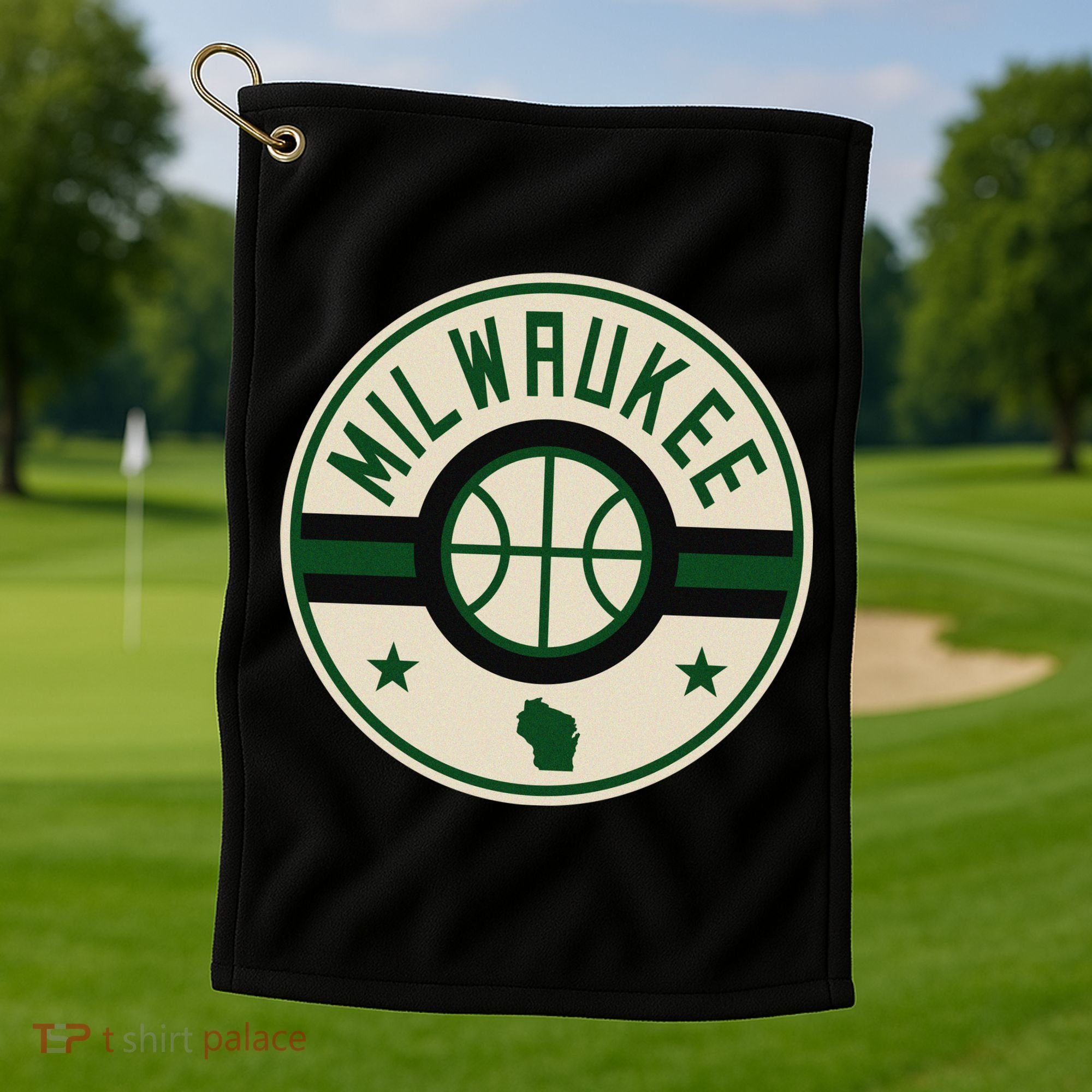 Milwaukee Basketball Stars And Stripes Wisconsin Map Golf Towel