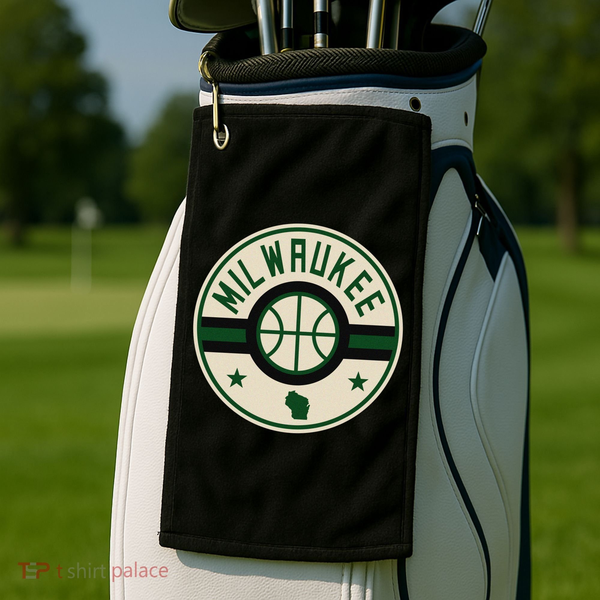 Milwaukee Basketball Stars And Stripes Wisconsin Map Golf Towel