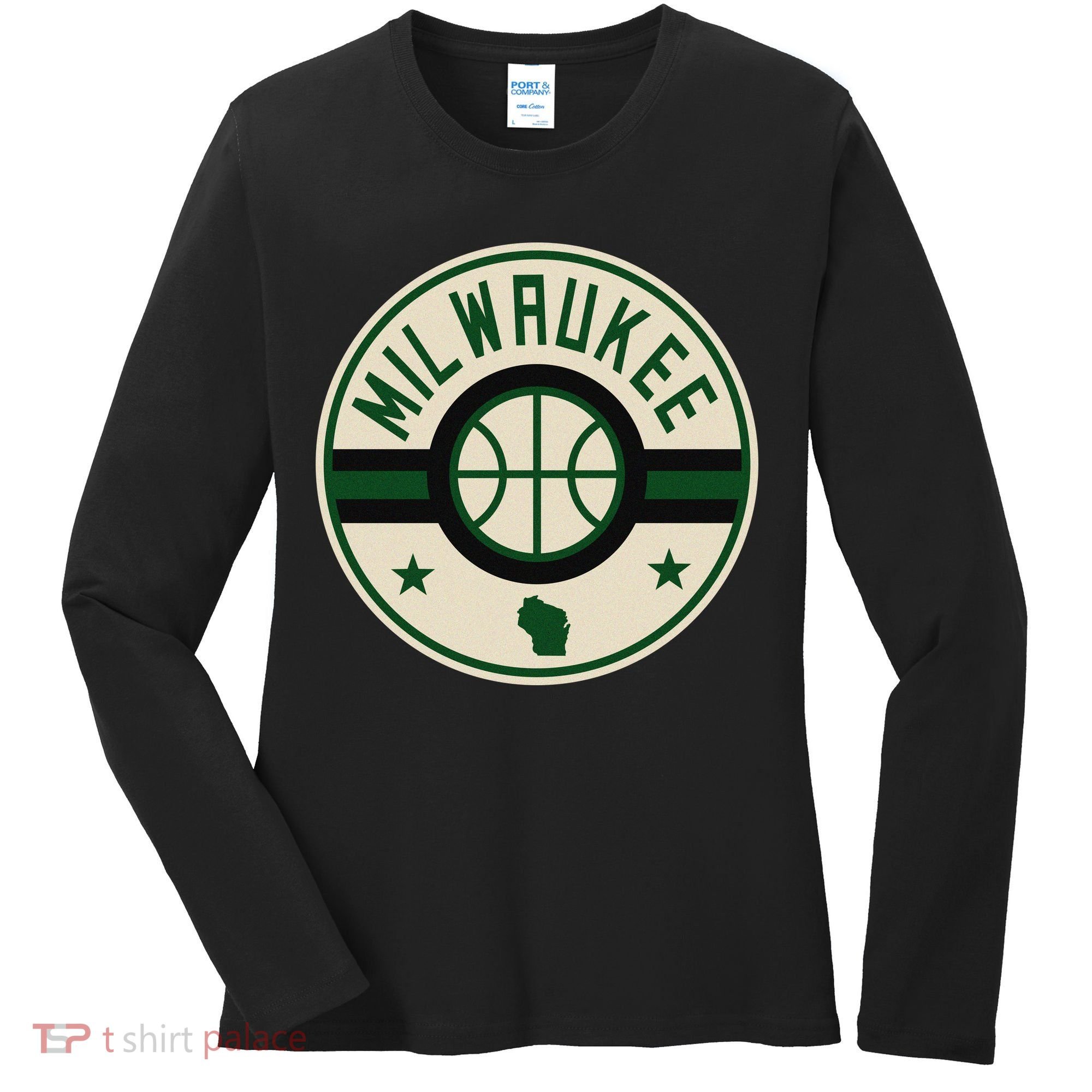 Milwaukee Basketball Stars And Stripes Wisconsin Map Women's Long Sleeve Shirt