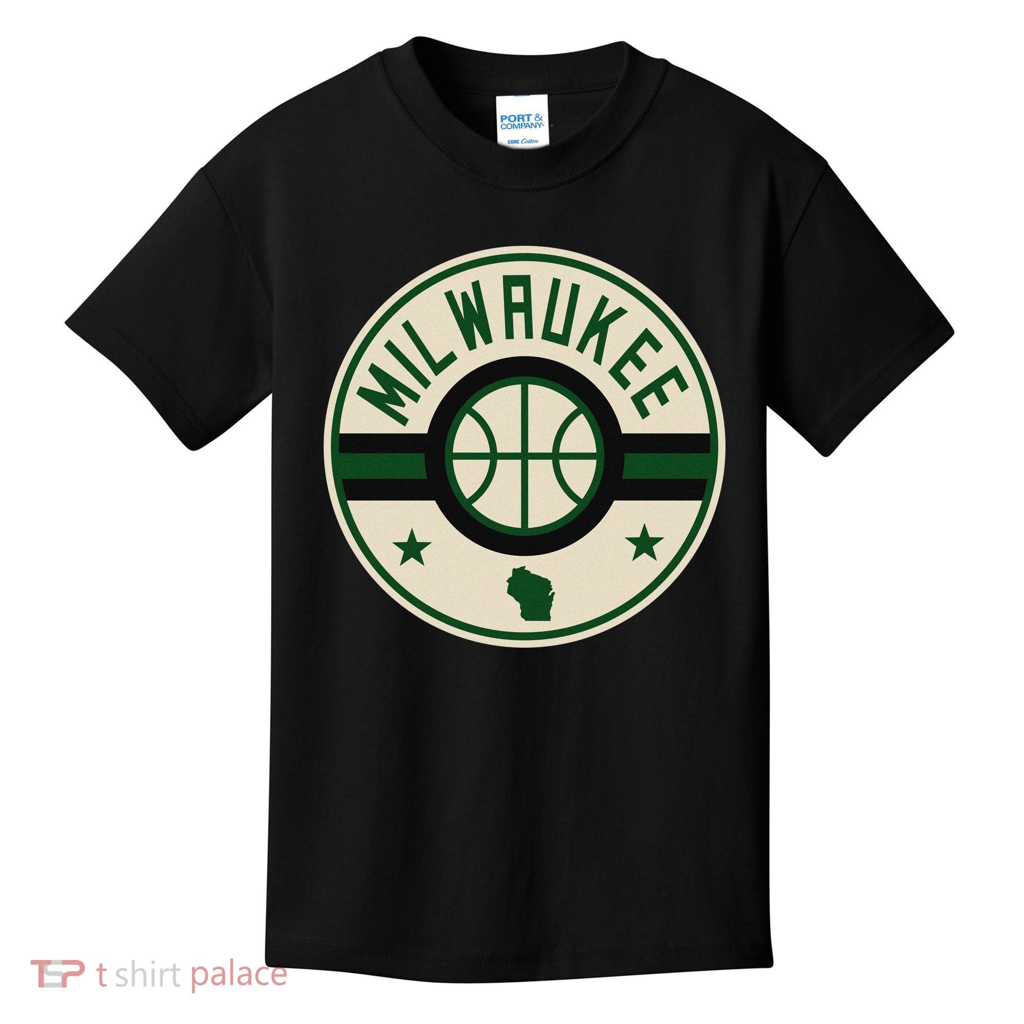 Milwaukee Basketball Stars And Stripes Wisconsin Map Kids T-Shirt