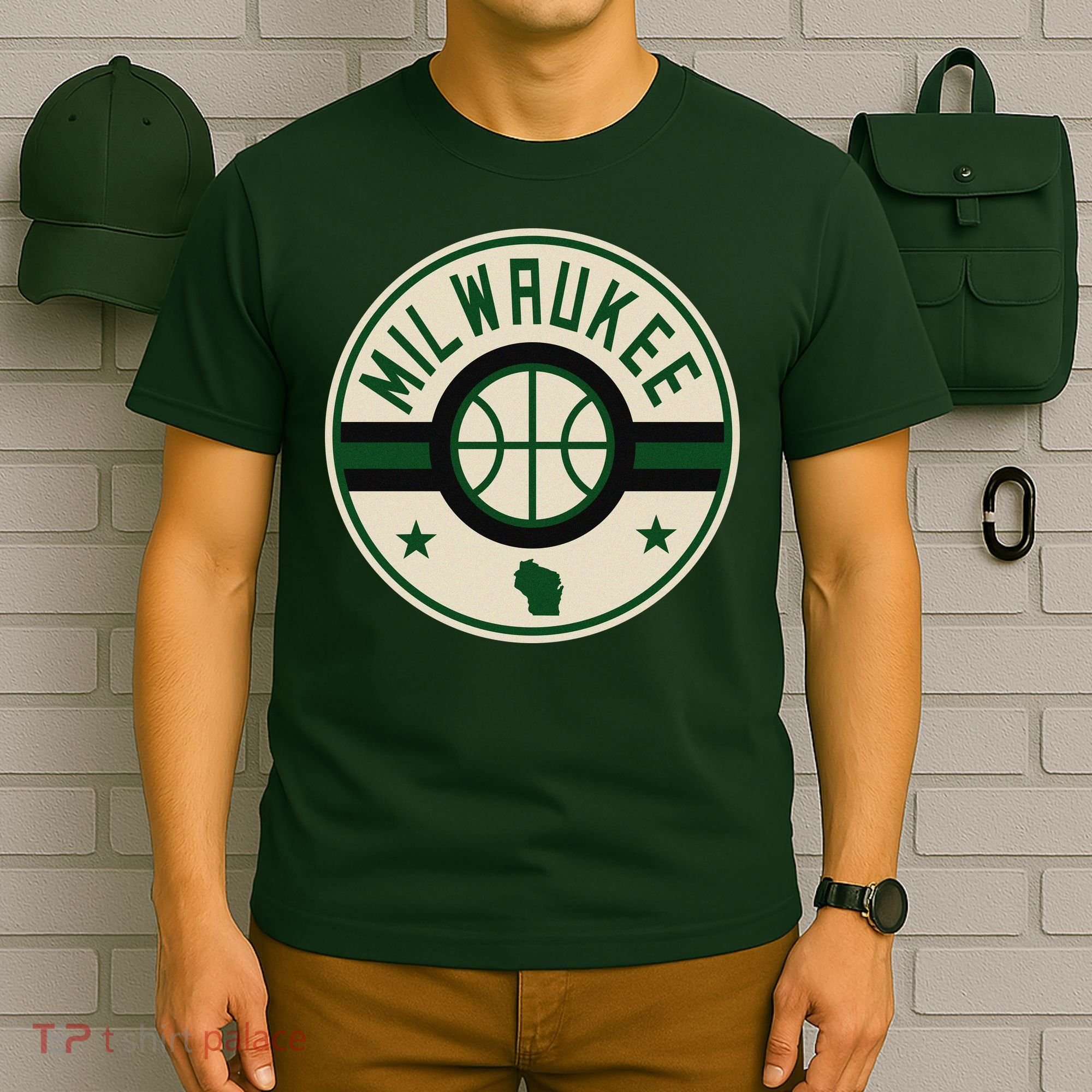 Milwaukee Basketball Stars And Stripes Wisconsin Map T-Shirt