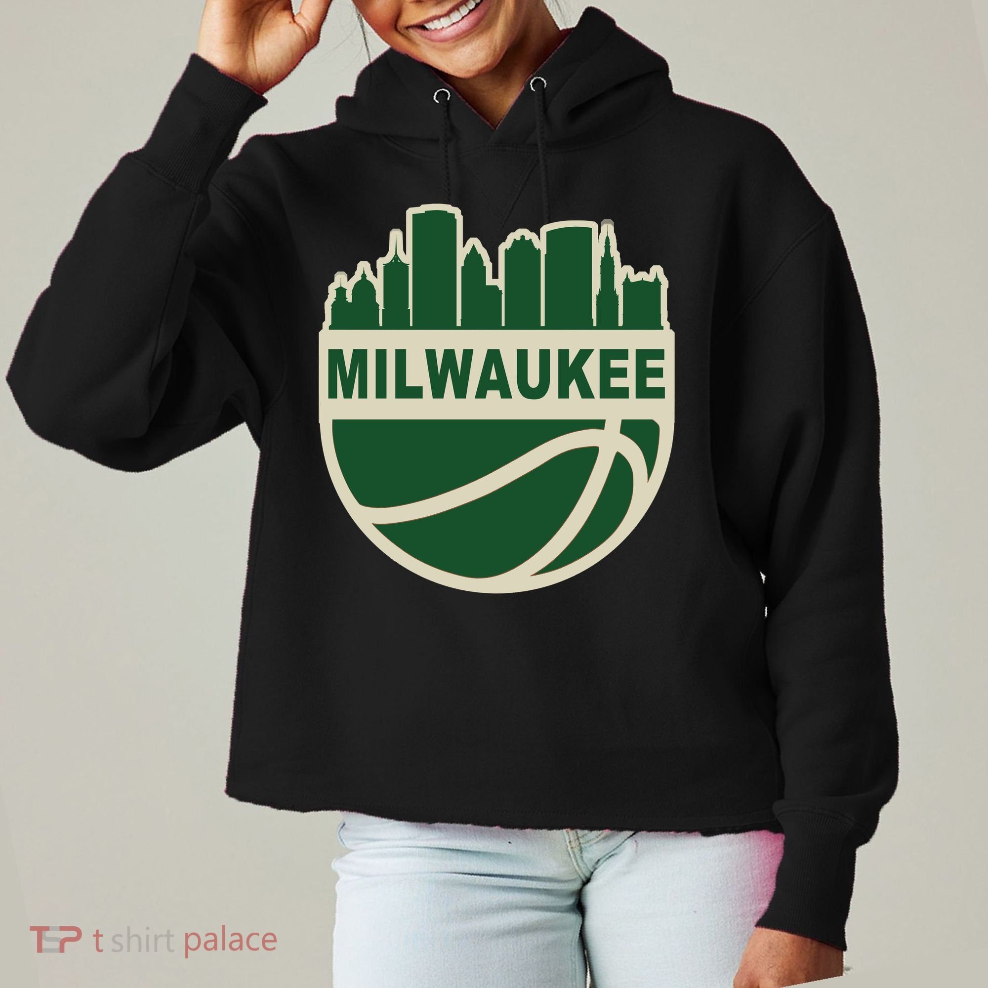 Milwaukee Basketball Wisconsin Cityscape Ladies Heavyweight Boxy Pullover Hoodie