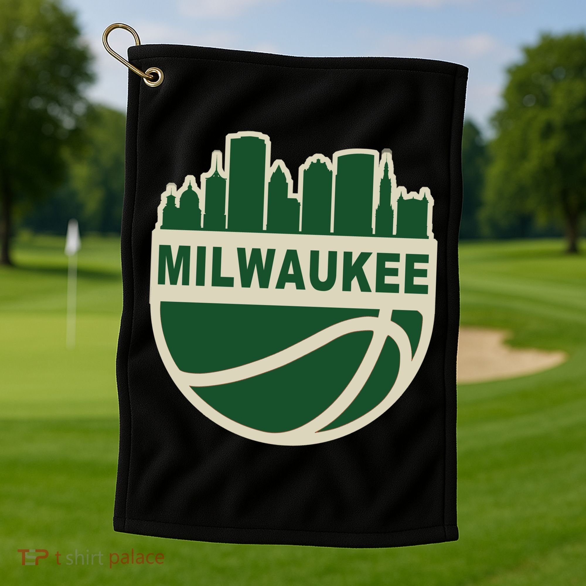Milwaukee Basketball Wisconsin Cityscape Golf Towel