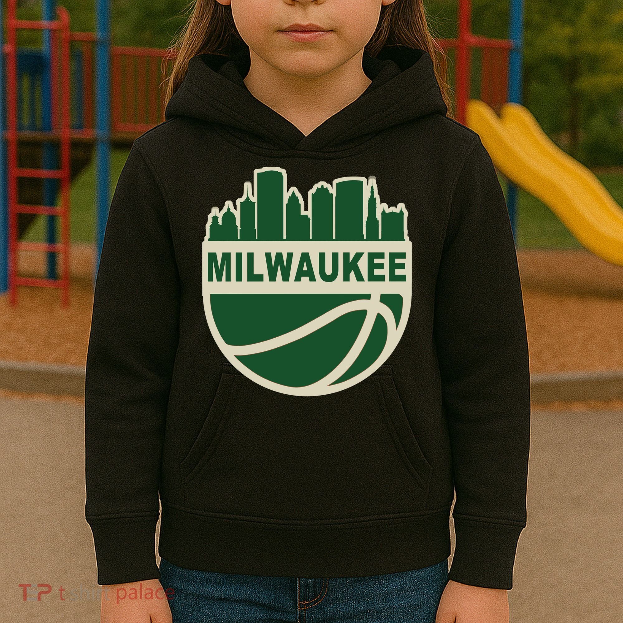 Milwaukee Basketball Wisconsin Cityscape Kids Hoodie