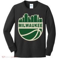 Milwaukee Basketball Wisconsin Cityscape Kids Long Sleeve Shirt thumb 0