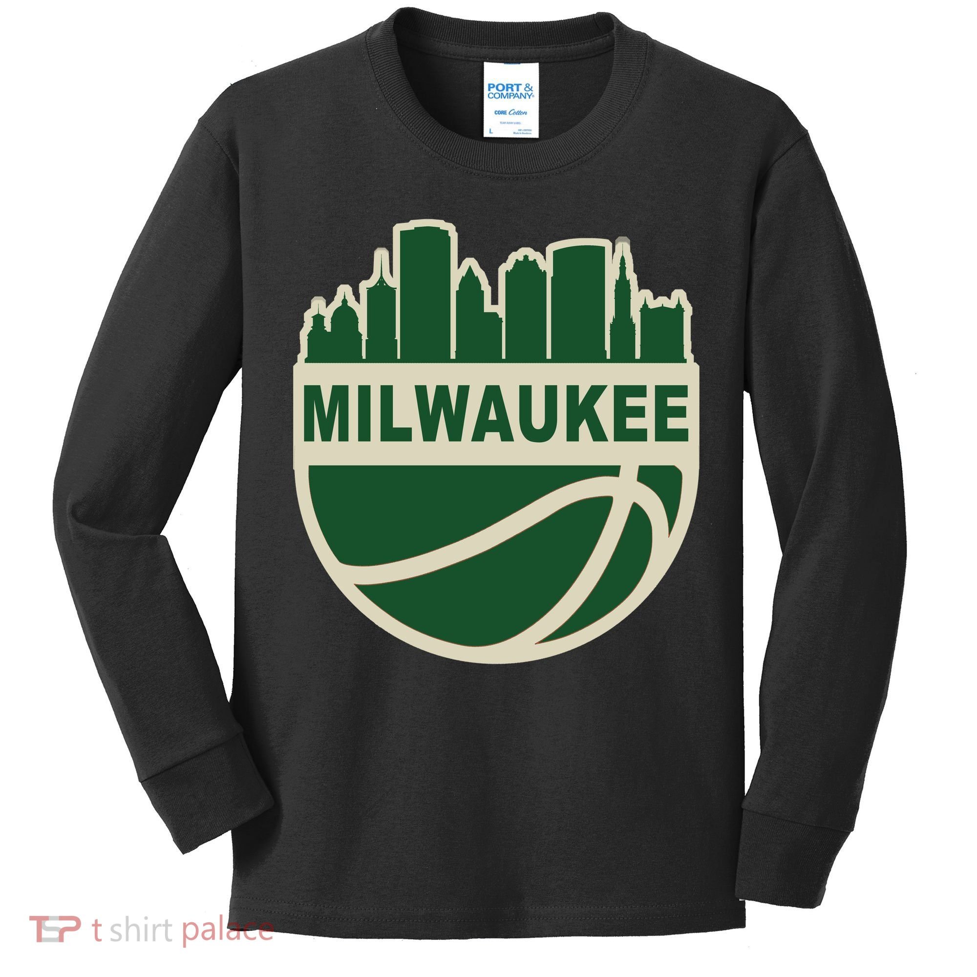 Milwaukee Basketball Wisconsin Cityscape Kids Long Sleeve Shirt