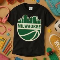 Milwaukee Basketball Wisconsin Cityscape Kids T-Shirt thumb 3
