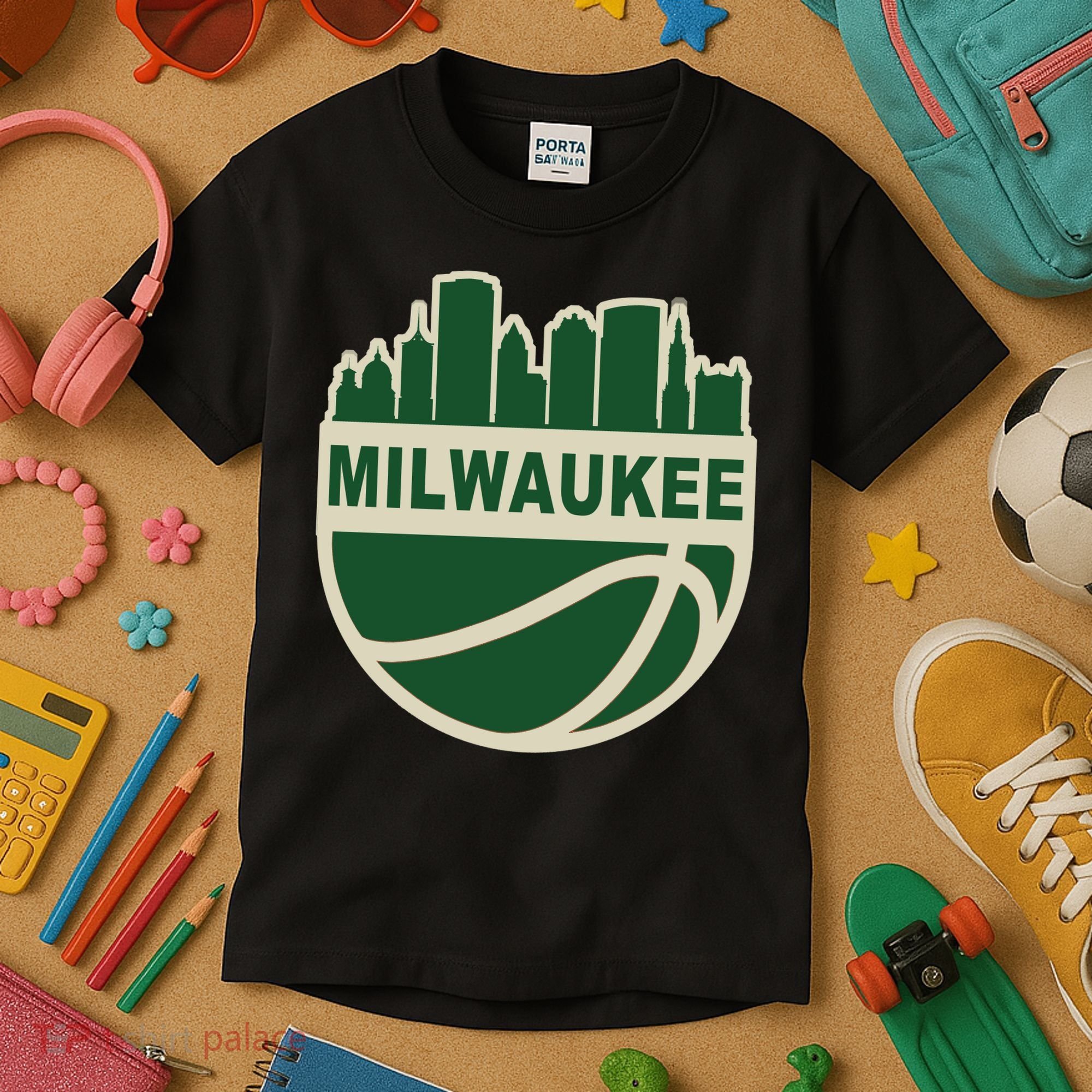 Milwaukee Basketball Wisconsin Cityscape Kids T-Shirt