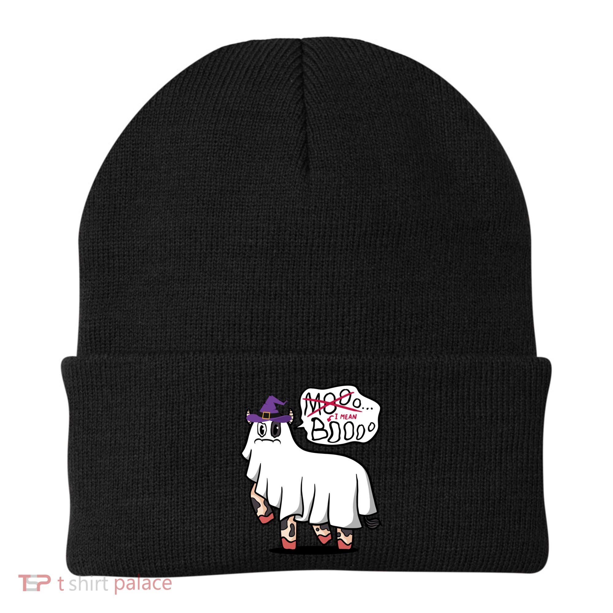 Mooo I Mean Boo Funny Gift Halloween Funny Cow Gift Beanie