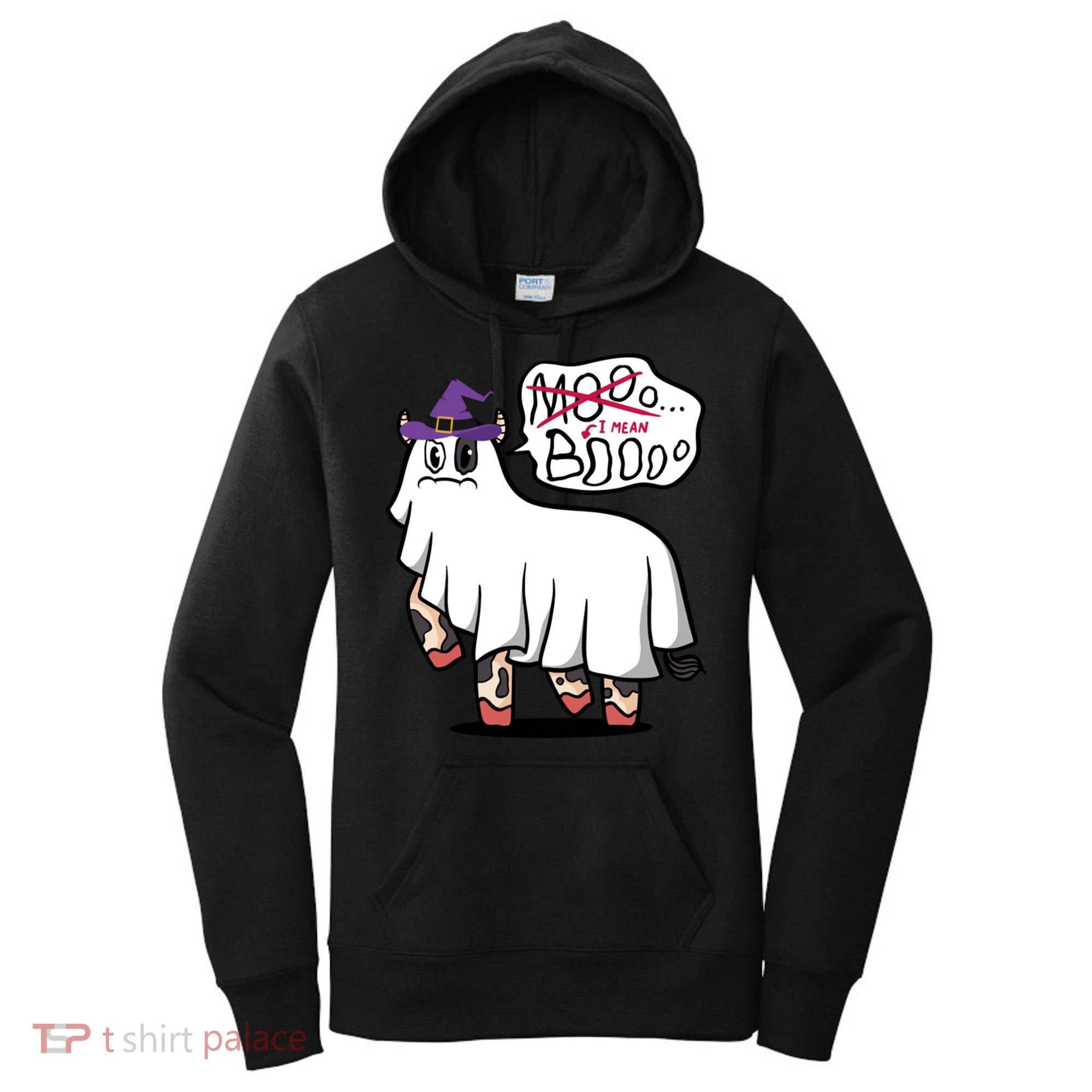 Mooo I Mean Boo Funny Gift Halloween Funny Cow Gift Women's Hoodie
