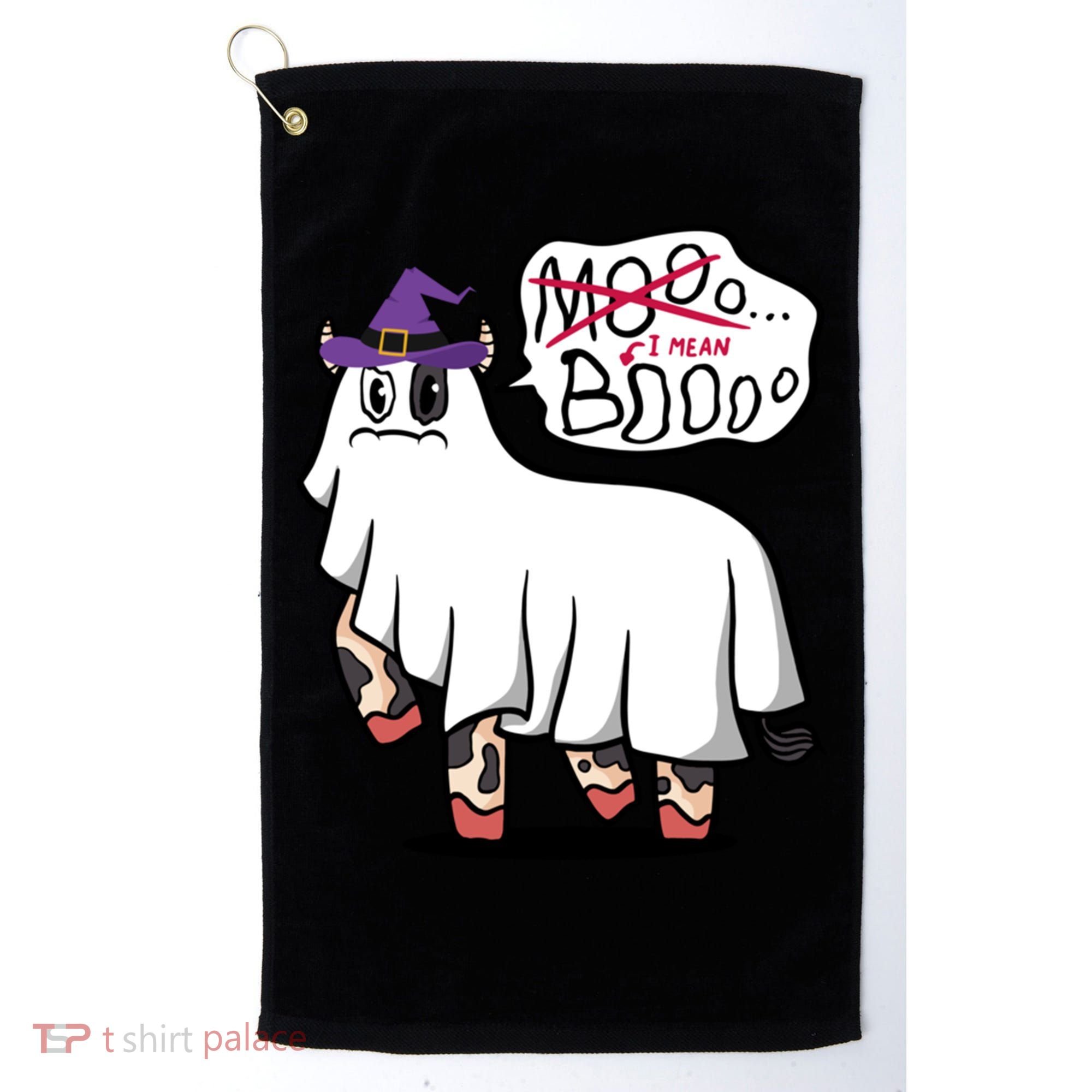 Mooo I Mean Boo Funny Gift Halloween Funny Cow Gift Golf Towel