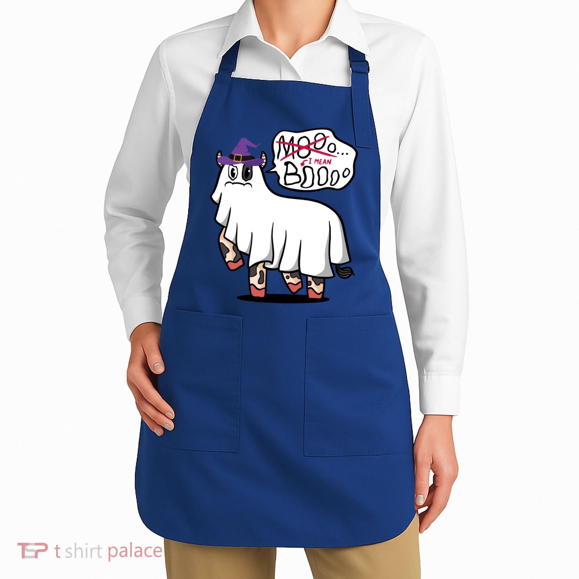 Mooo I Mean Boo Funny Gift Halloween Funny Cow Gift Apron