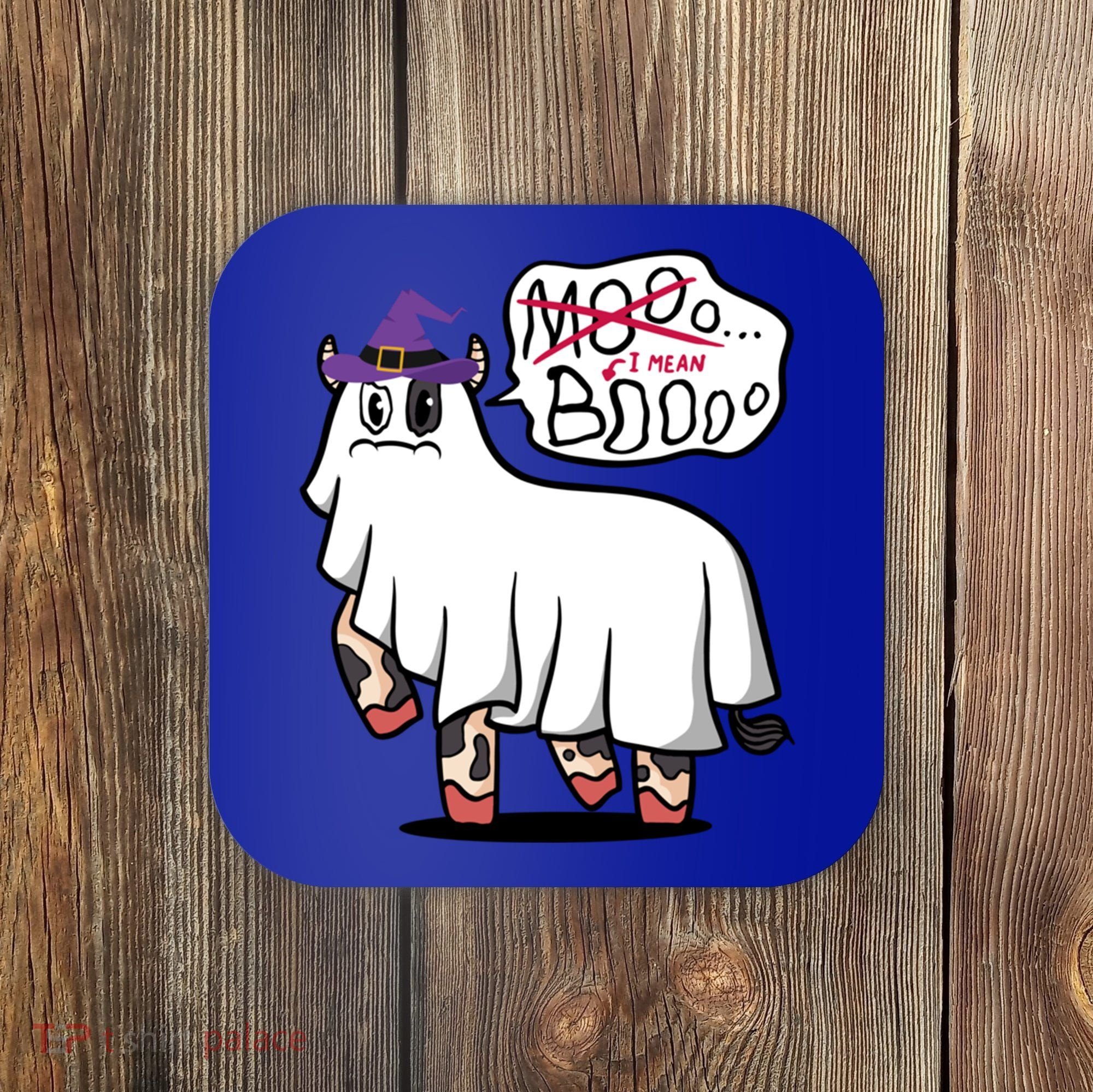 Mooo I Mean Boo Funny Gift Halloween Funny Cow Gift Coaster