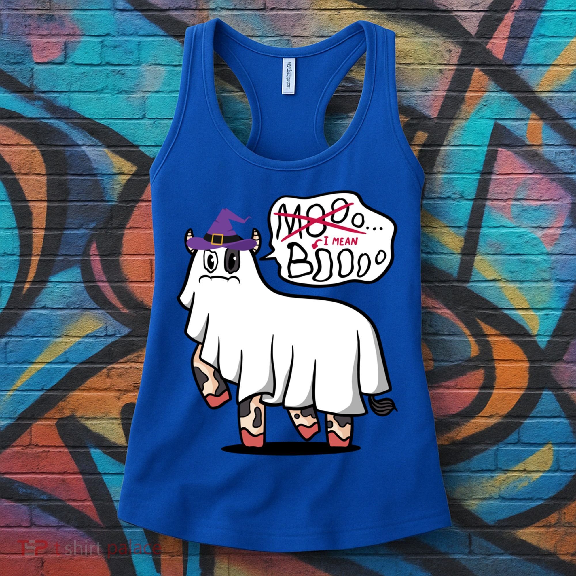 Mooo I Mean Boo Funny Gift Halloween Funny Cow Gift Women's Tank Top