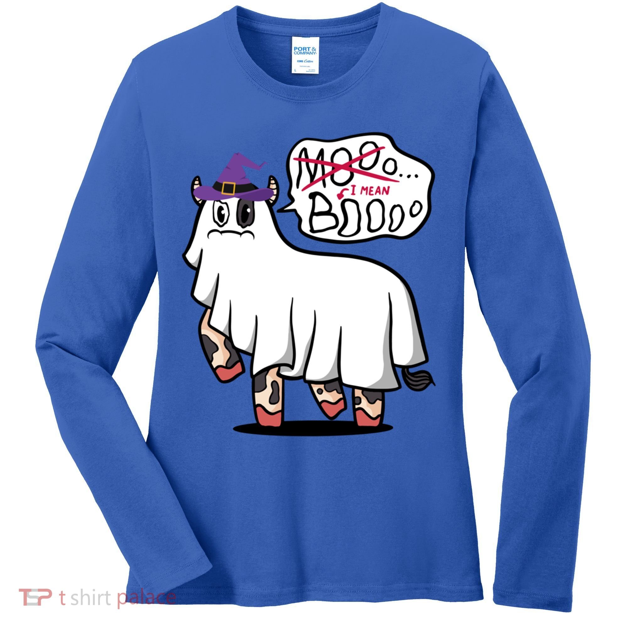 Mooo I Mean Boo Funny Gift Halloween Funny Cow Gift Women's Long Sleeve Shirt