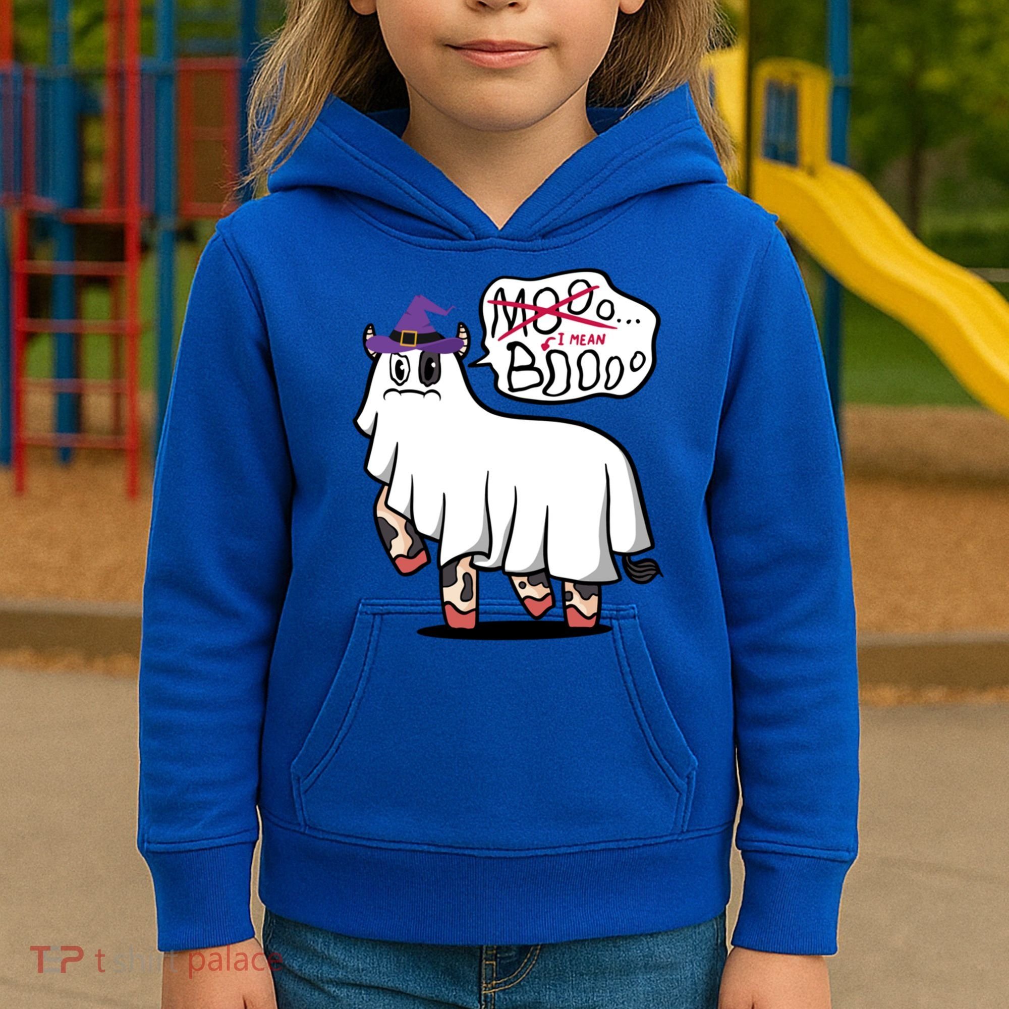 Mooo I Mean Boo Funny Gift Halloween Funny Cow Gift Kids Hoodie