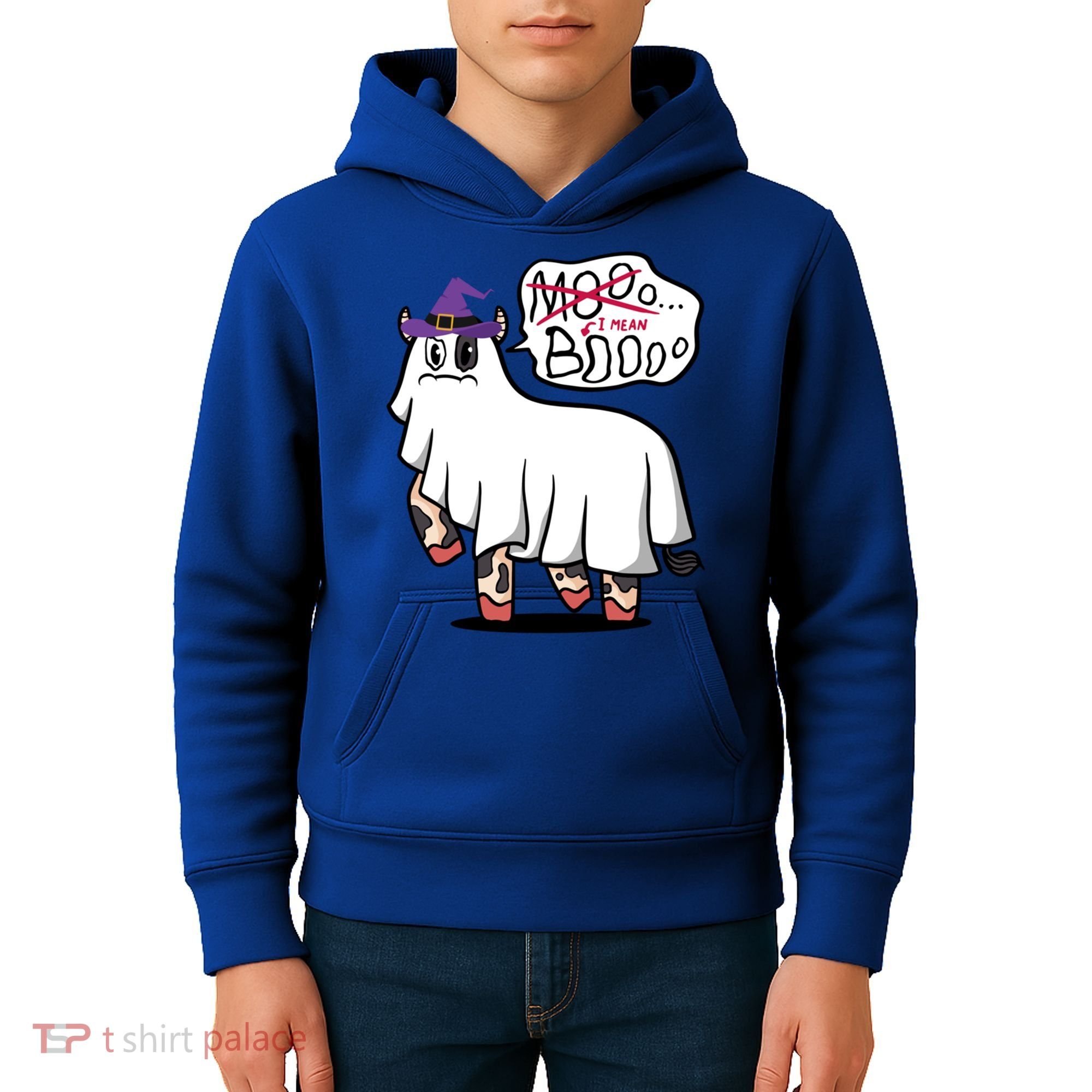 Mooo I Mean Boo Funny Gift Halloween Funny Cow Gift Kids Hoodie