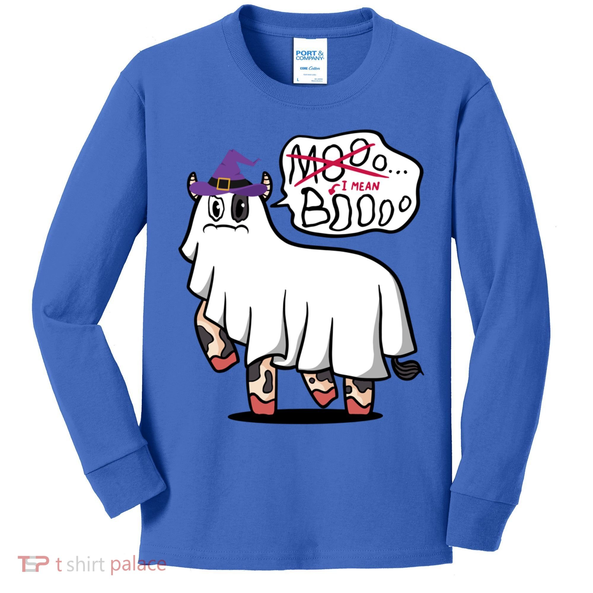 Mooo I Mean Boo Funny Gift Halloween Funny Cow Gift Kids Long Sleeve Shirt