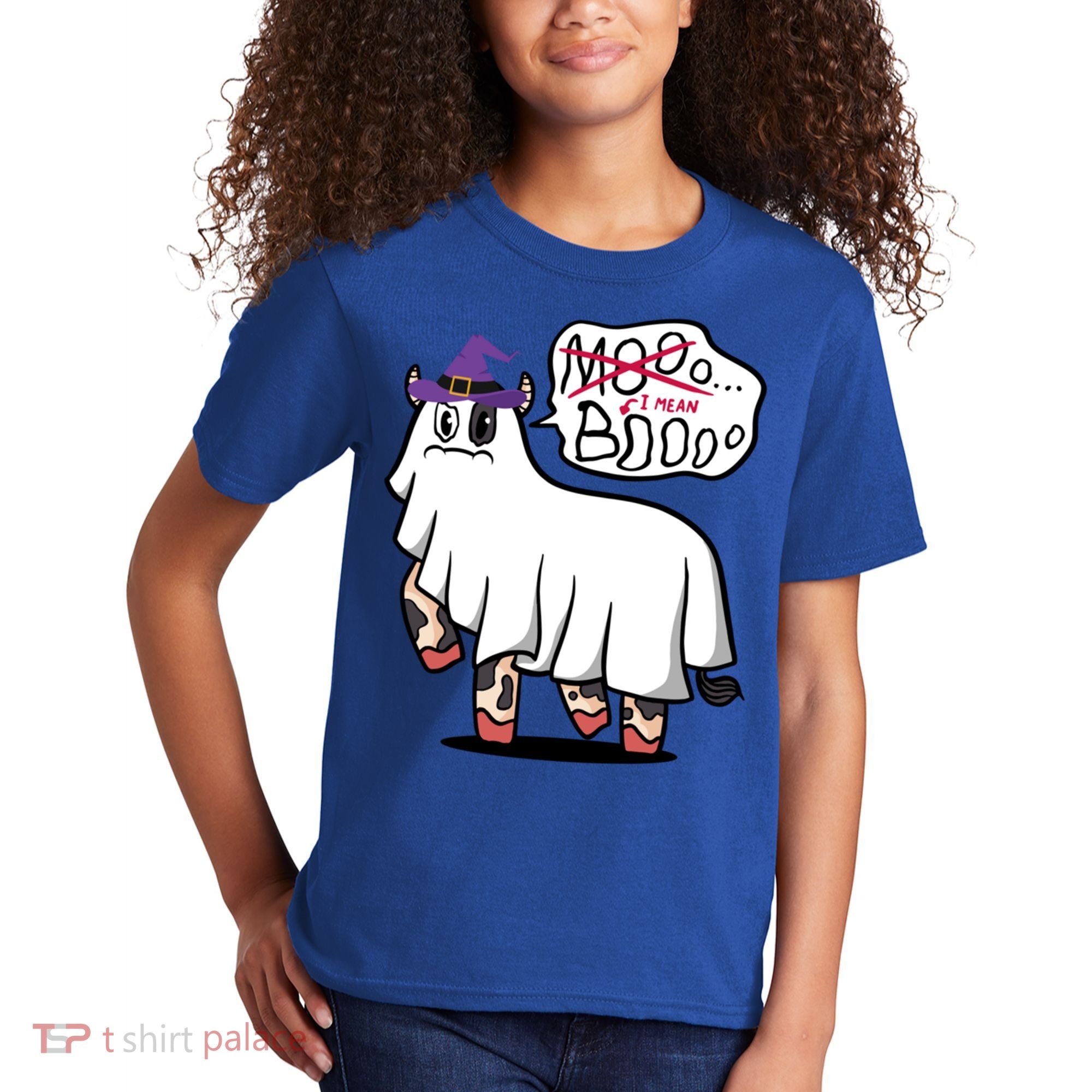 Mooo I Mean Boo Funny Gift Halloween Funny Cow Gift Kids T-Shirt