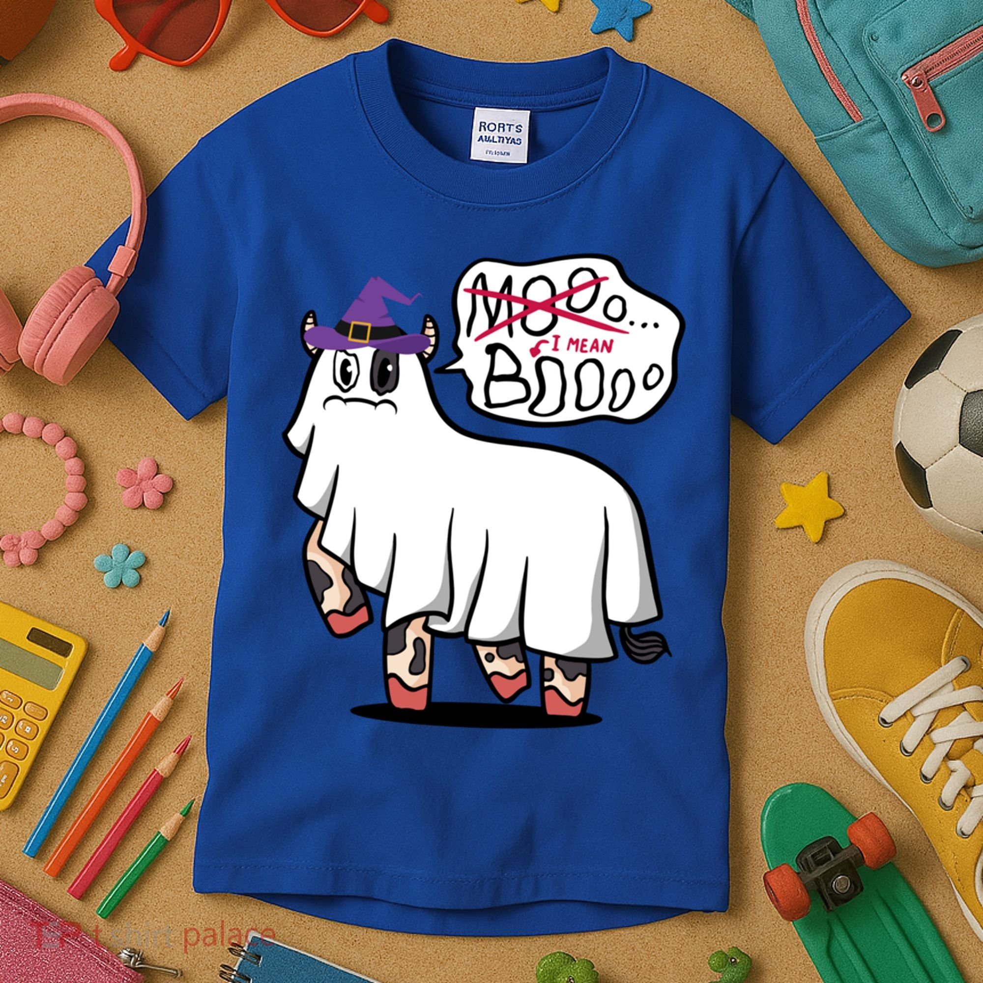 Mooo I Mean Boo Funny Gift Halloween Funny Cow Gift Kids T-Shirt