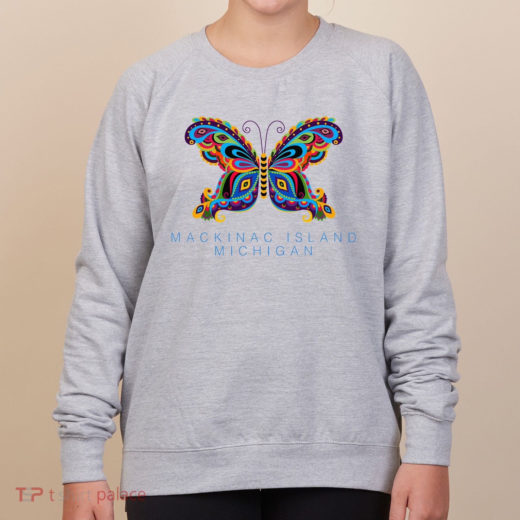 Mackinac Island Michigan Souvenir Butterfly Graphic Women's Sweatshirt