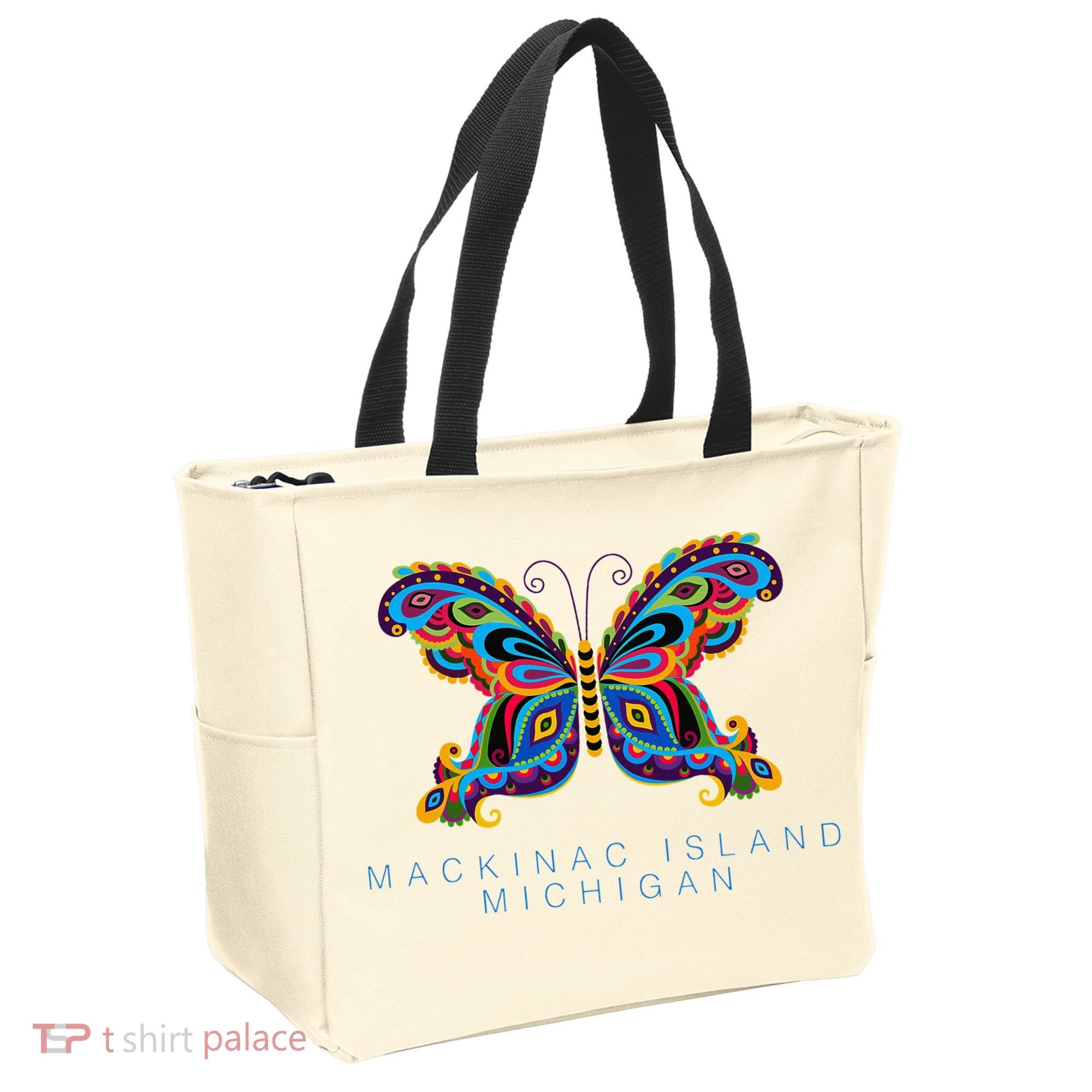 Mackinac Island Michigan Souvenir Butterfly Graphic Tote Bag