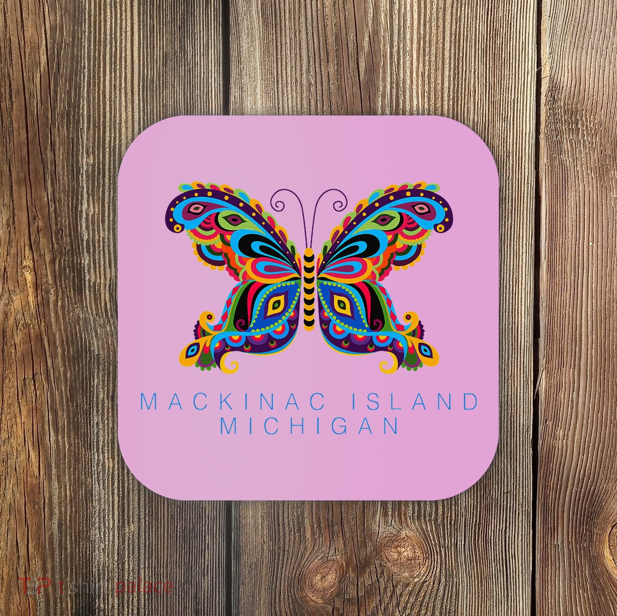 Mackinac Island Michigan Souvenir Butterfly Graphic Coaster