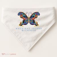 Mackinac Island Michigan Souvenir Butterfly Graphic USA-Made Doggie Bandana thumb 0