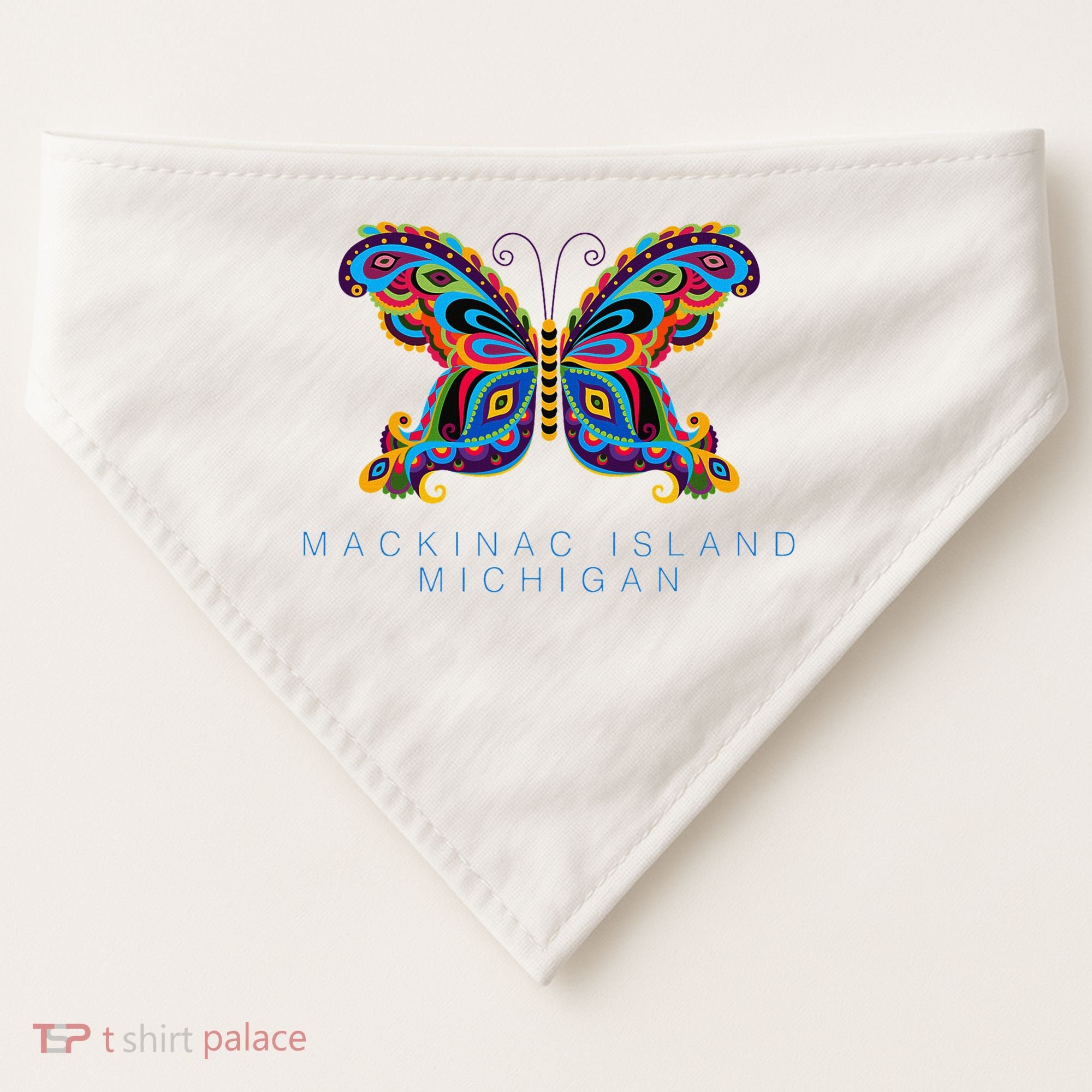 Mackinac Island Michigan Souvenir Butterfly Graphic USA-Made Doggie Bandana