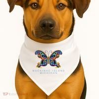 Mackinac Island Michigan Souvenir Butterfly Graphic USA-Made Doggie Bandana thumb 1