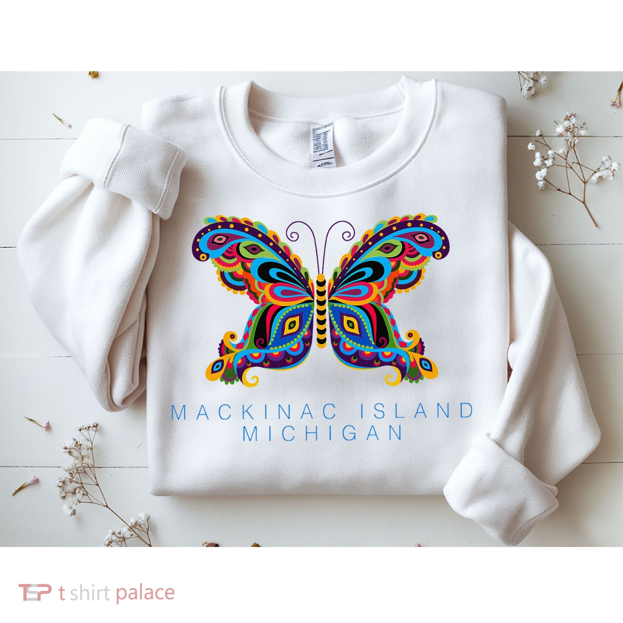 Mackinac Island Michigan Souvenir Butterfly Graphic Sweatshirt