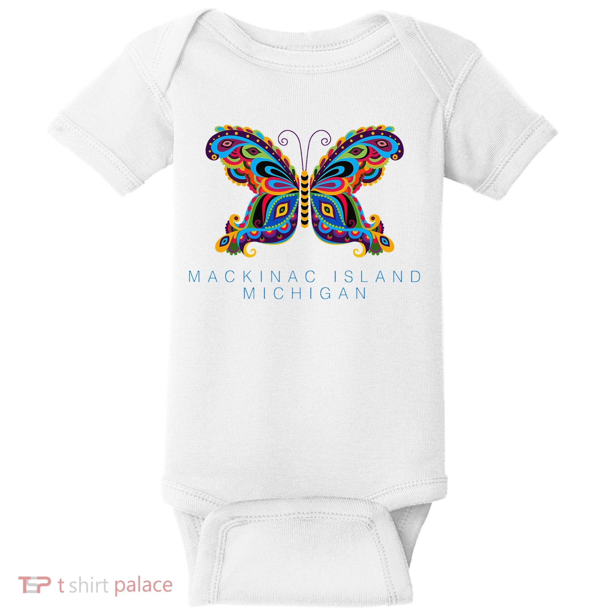 Mackinac Island Michigan Souvenir Butterfly Graphic Baby Bodysuit