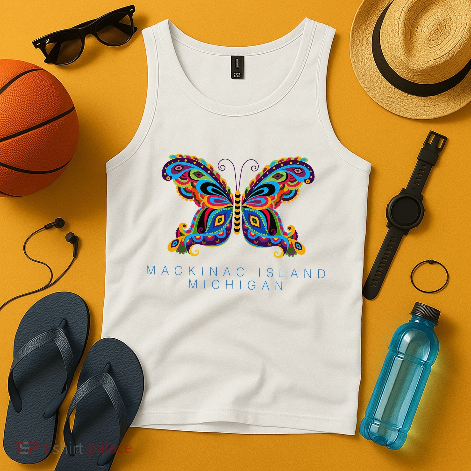 Mackinac Island Michigan Souvenir Butterfly Graphic Tank Top