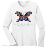 Mackinac Island Michigan Souvenir Butterfly Graphic Women's Long Sleeve Shirt thumb 0